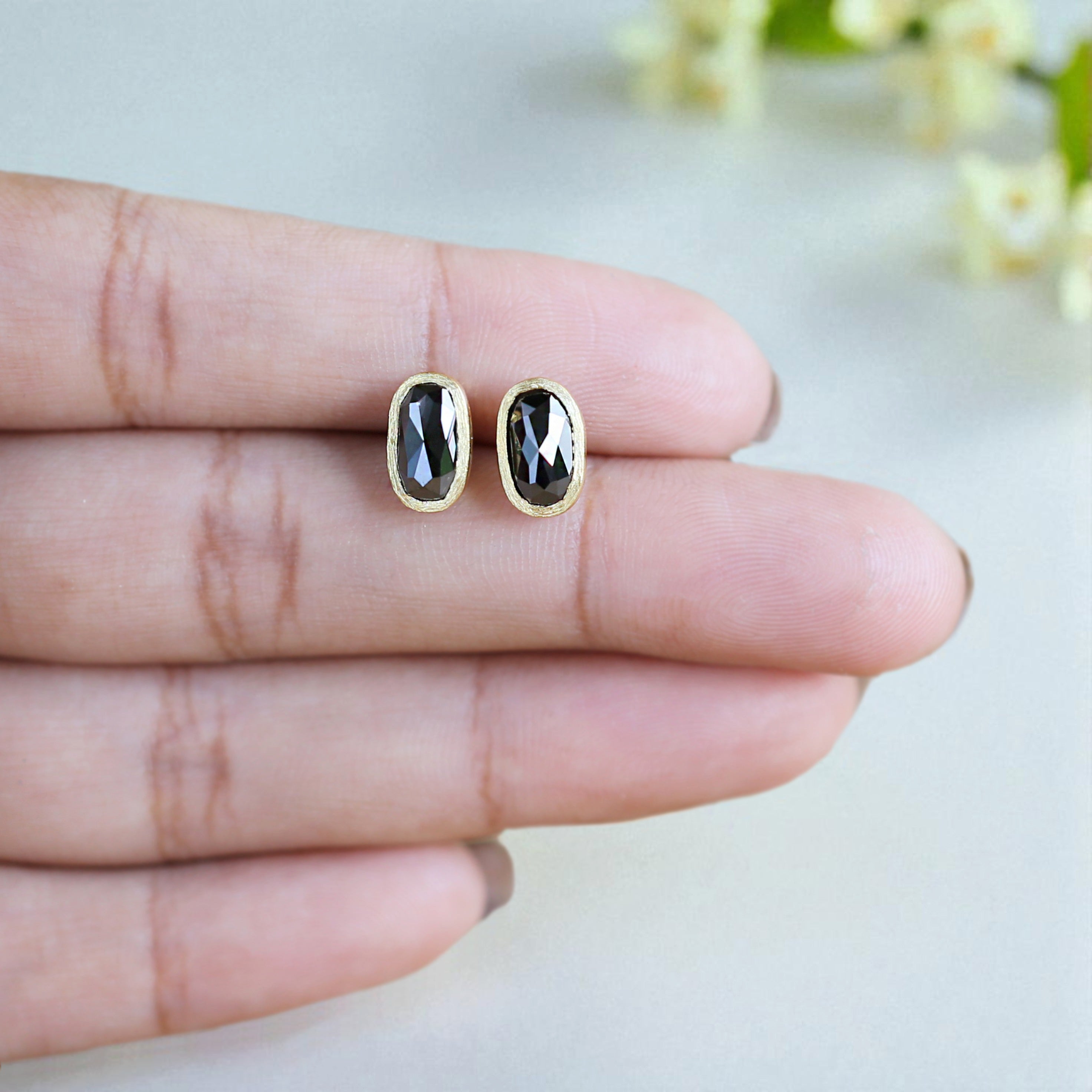 Oval Black Color Diamond Earring 3.77 Ct 9.15 MM Oval Diamond Earring 14K Solid Yellow Gold Silver Oval Earring Gift For Her KDN374-KDN375