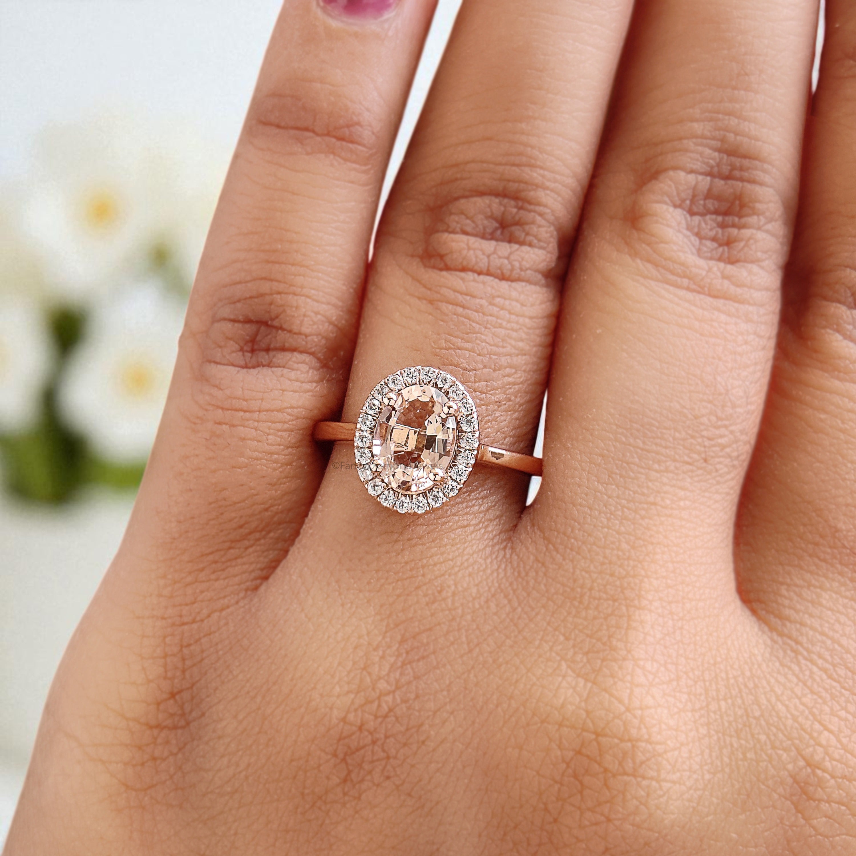 1.15 CT Oval Cut Natural Morganite Engagement Ring Rose Gold Ring Oval Shape Wedding Ring Unique Vintage Halo Ring Gift For Her FD435