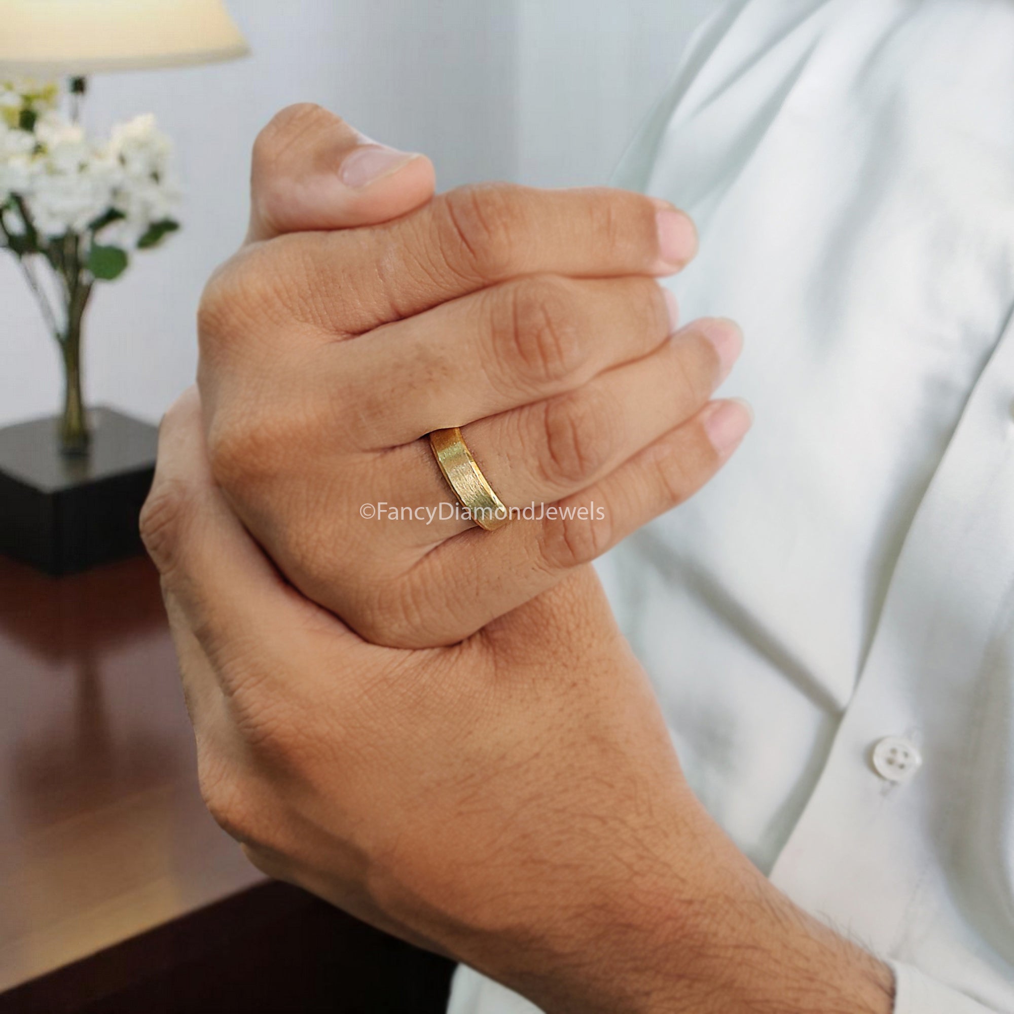 Men's Band Yellow Gold Tungsten Wedding Ring Engagement Band Tungsten Anniversary Ring Gift For Him FD351