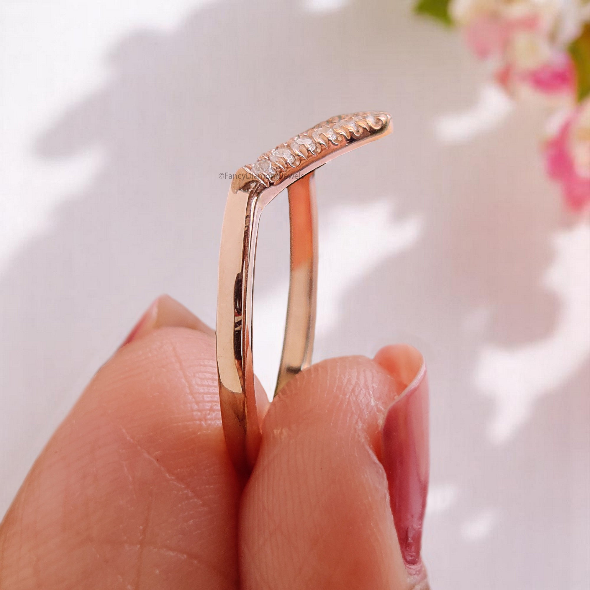 Round Diamond Wedding Band Half Eternity Minimalist Ring Micro Peak Stacking dainty matching Band anniversary ring Gift For Her KD830