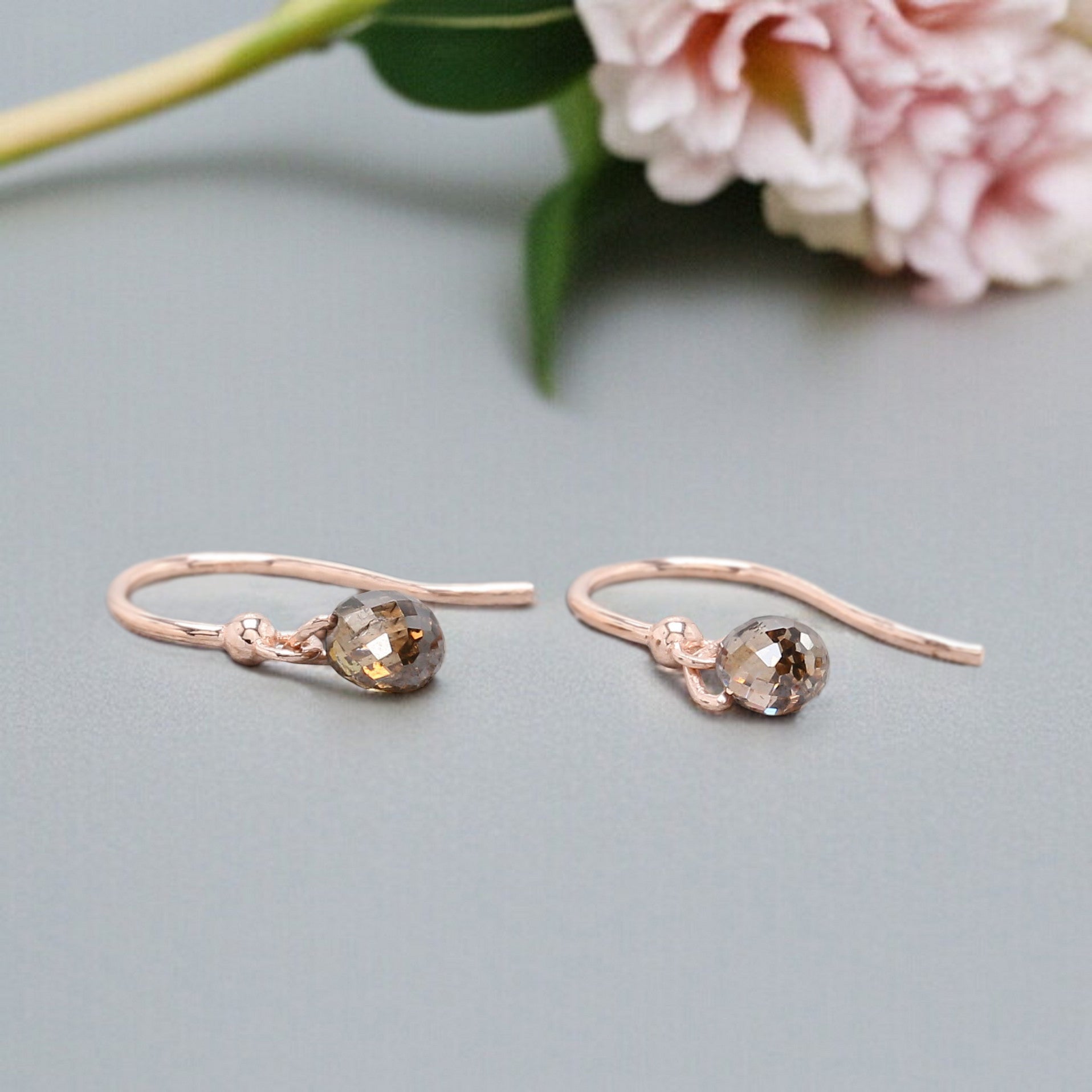 Drop Cut Brown Color Diamond Earring 1.14 Ct 4.80 MM Drop Shape Diamond Earring 14K Rose Gold Silver Drop Earring Gift For Her QL144