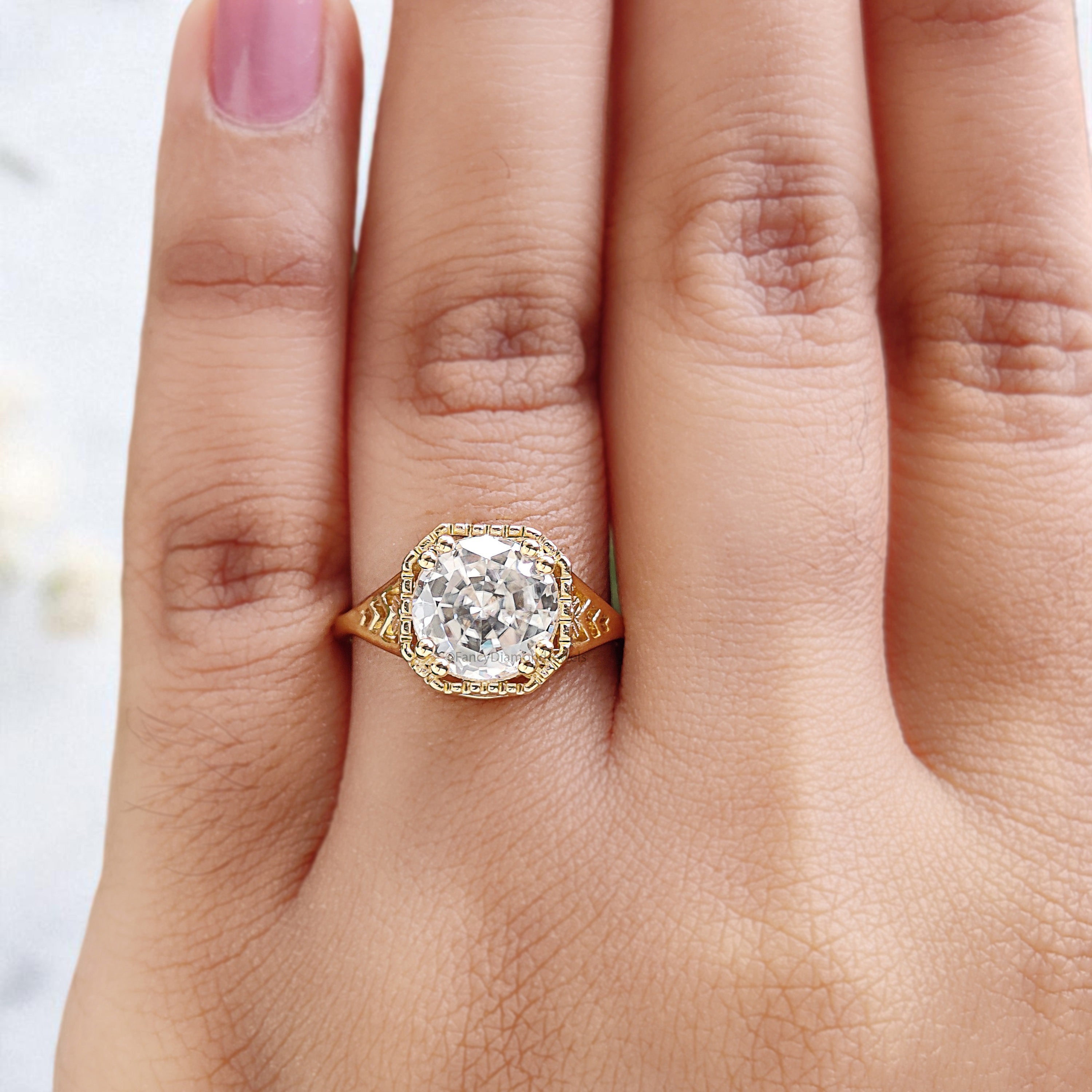 Art Deco Ring 1.80 CT Round Old European Cut Colorless Moissanite Ring OEC Ring Engagement Ring Wedding Ring Bridal Set 14KT Gold FD121