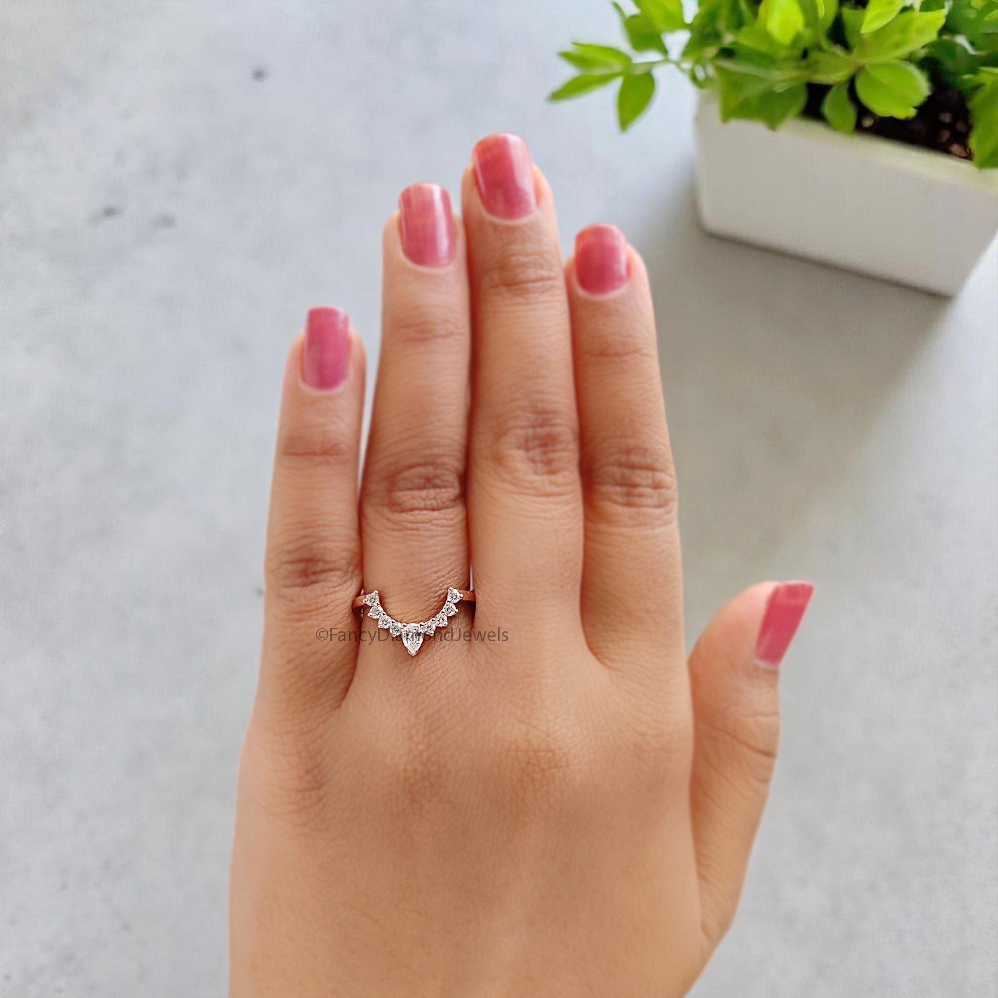 Curved wedding band Antique Pear cut Moissanite ring Silver/10K/14K/18K Band Unique Matching ring Half eternity Anniversary band FD373