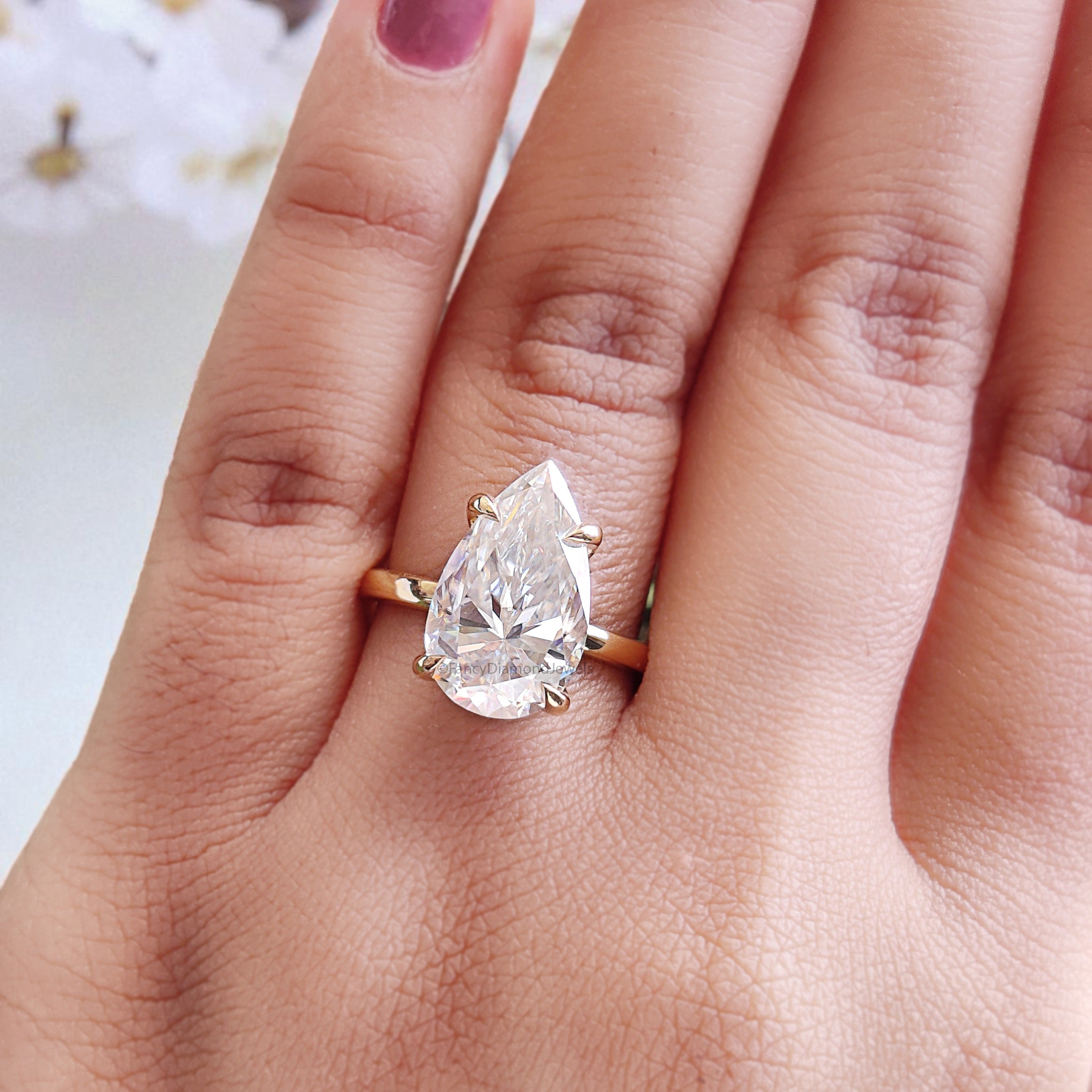 4.60 CT Pear Brilliant Cut Moissanite Engagement Ring Prong Set Ring Pear Solitaire Ring Wedding Ring Yellow Gold Ring Gift For Her FD444