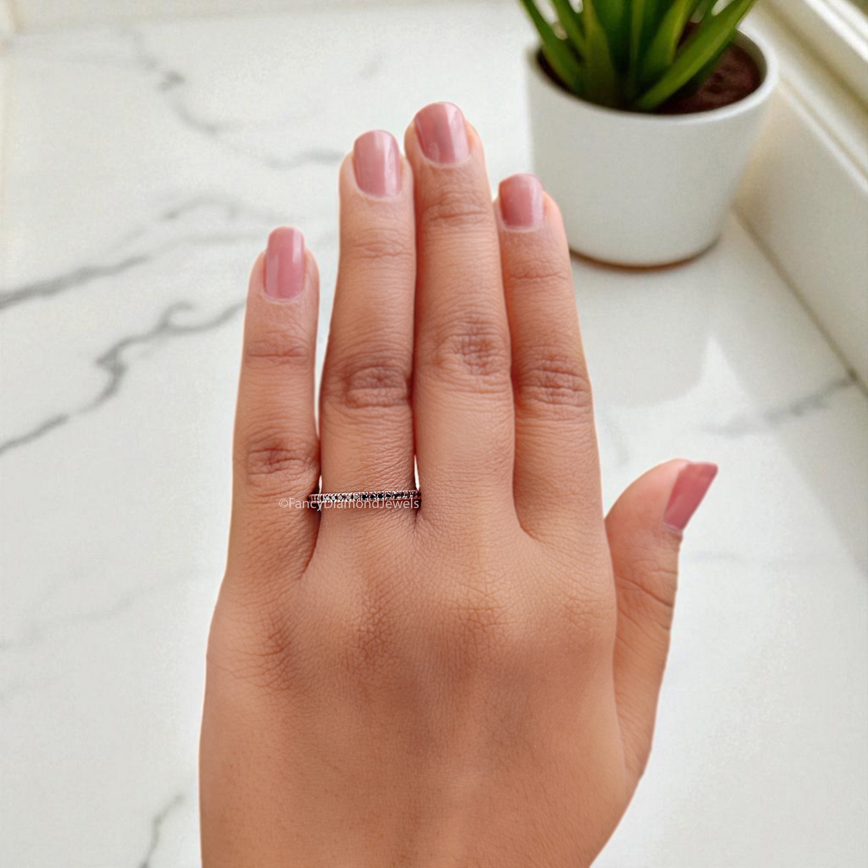 Natural Black Color Diamond Wedding Band Silver/10K/14K/18K Band Half Eternity Minimalist stacking dainty matching anniversary Ring KD078