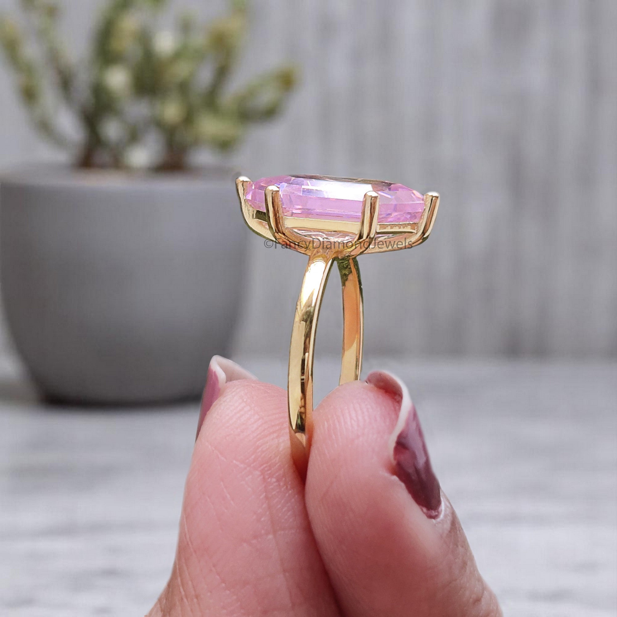 Hexagon Pink Tourmaline engagement ring 8mm 10mm 11mm 13mm 14mm stone ring Simulant Hexagon Solitaire ring Silver ring Gift for her FD355