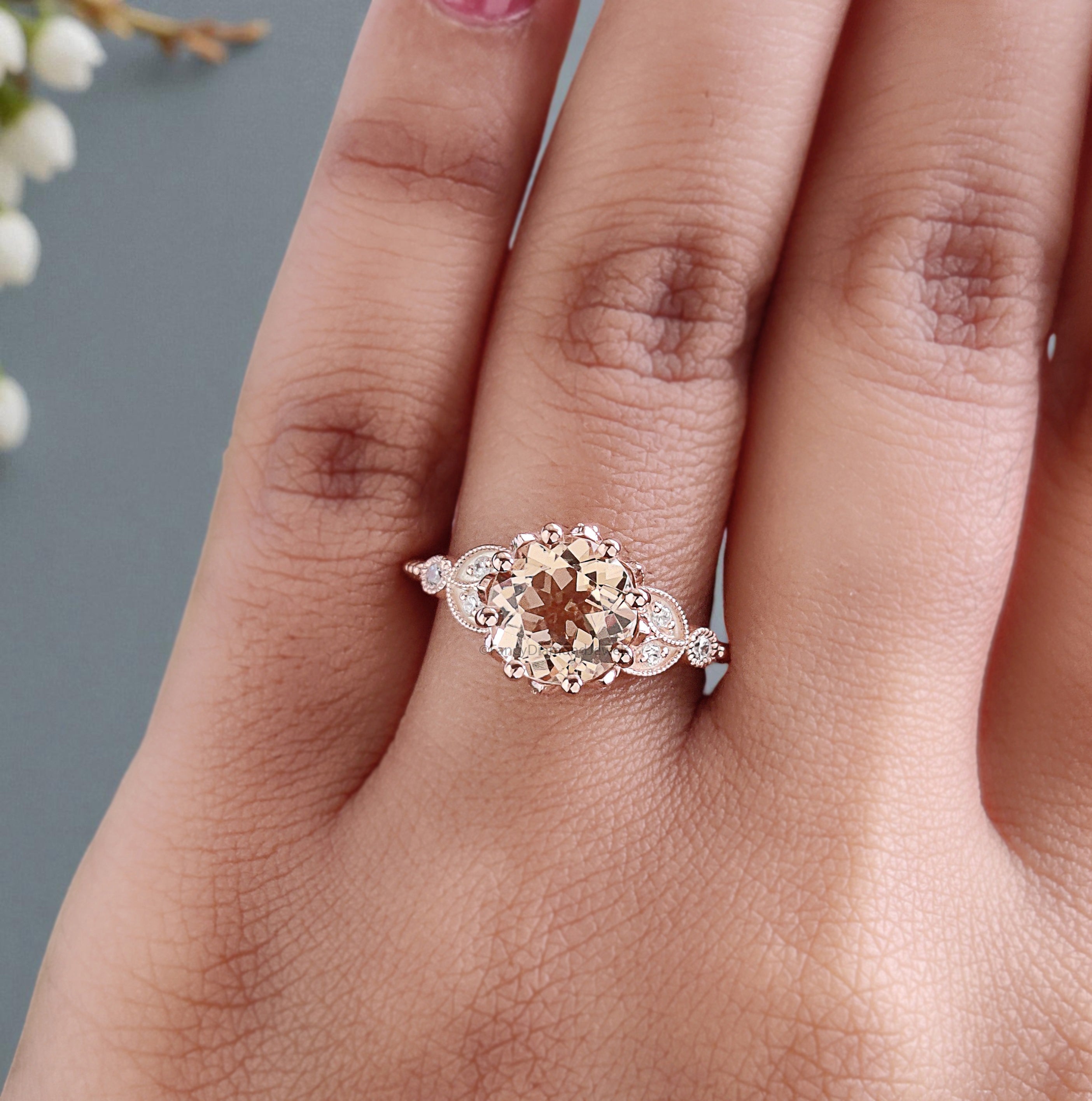 1.80 CT Round Brilliant Cut Natural Morganite Engagement Ring Rose Gold Ring Round Wedding Ring Unique Vintage Ring Gift For Her FD449