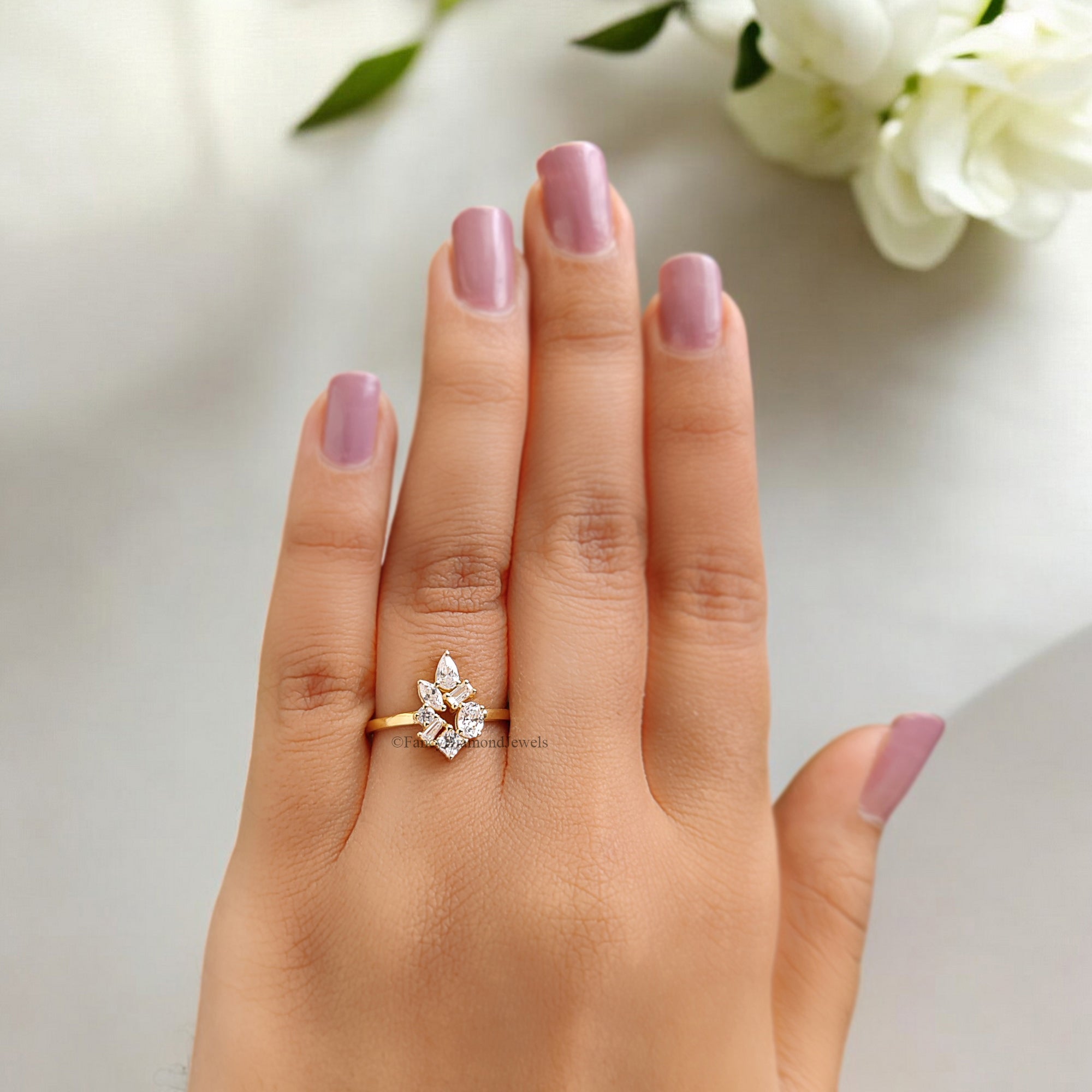 Mix Shape Moissanite Bridal Ring Multi Diamond Ring Engagement Ring Mixed Size Stones Wedding Ring 14K Solid Gold Anniversary Ring FD255