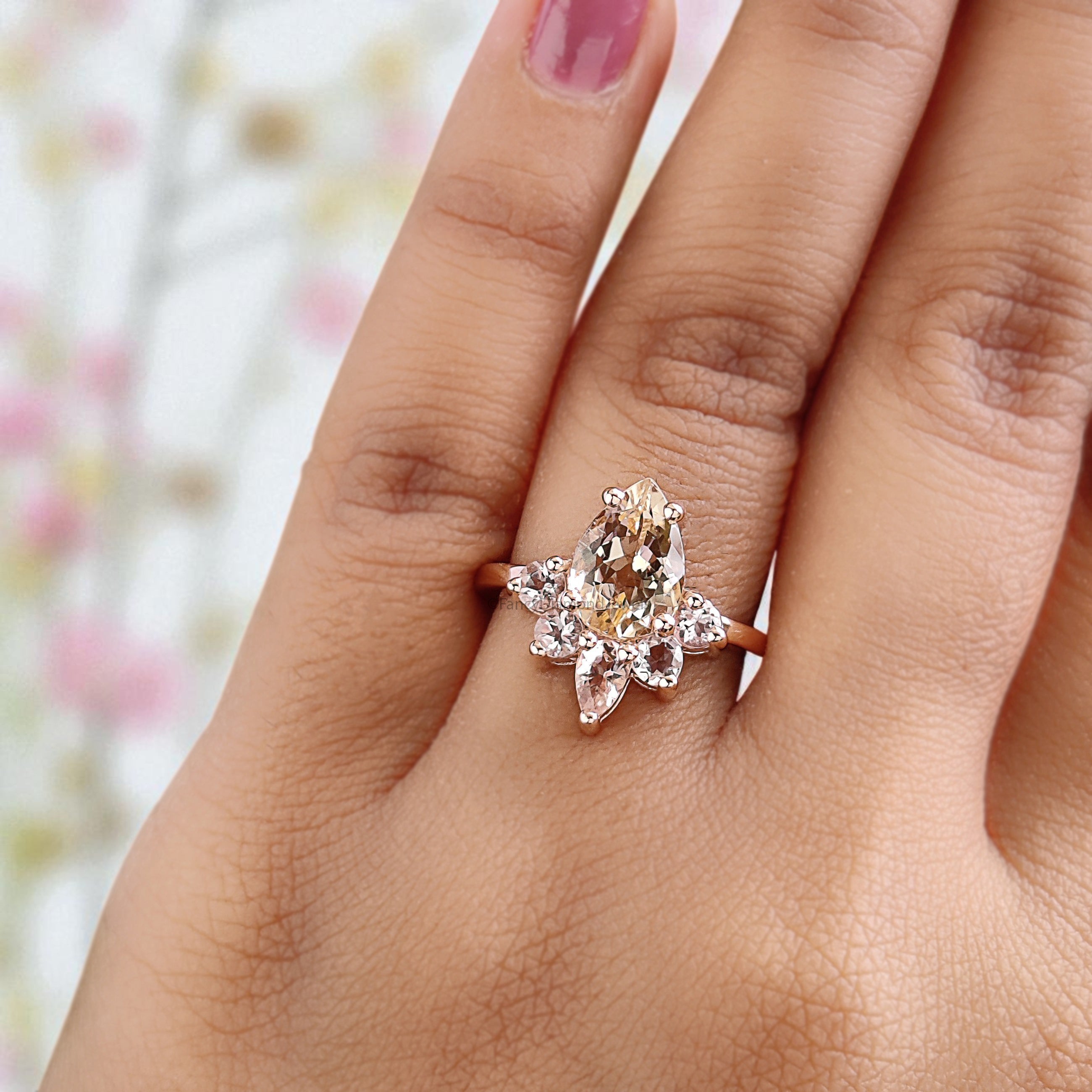 1.70 CT Pear Cut Natural Morganite Engagement Ring Rose Gold Ring Pear Shape Wedding Ring Unique Vintage Anniversary Ring Gift For Her FD436