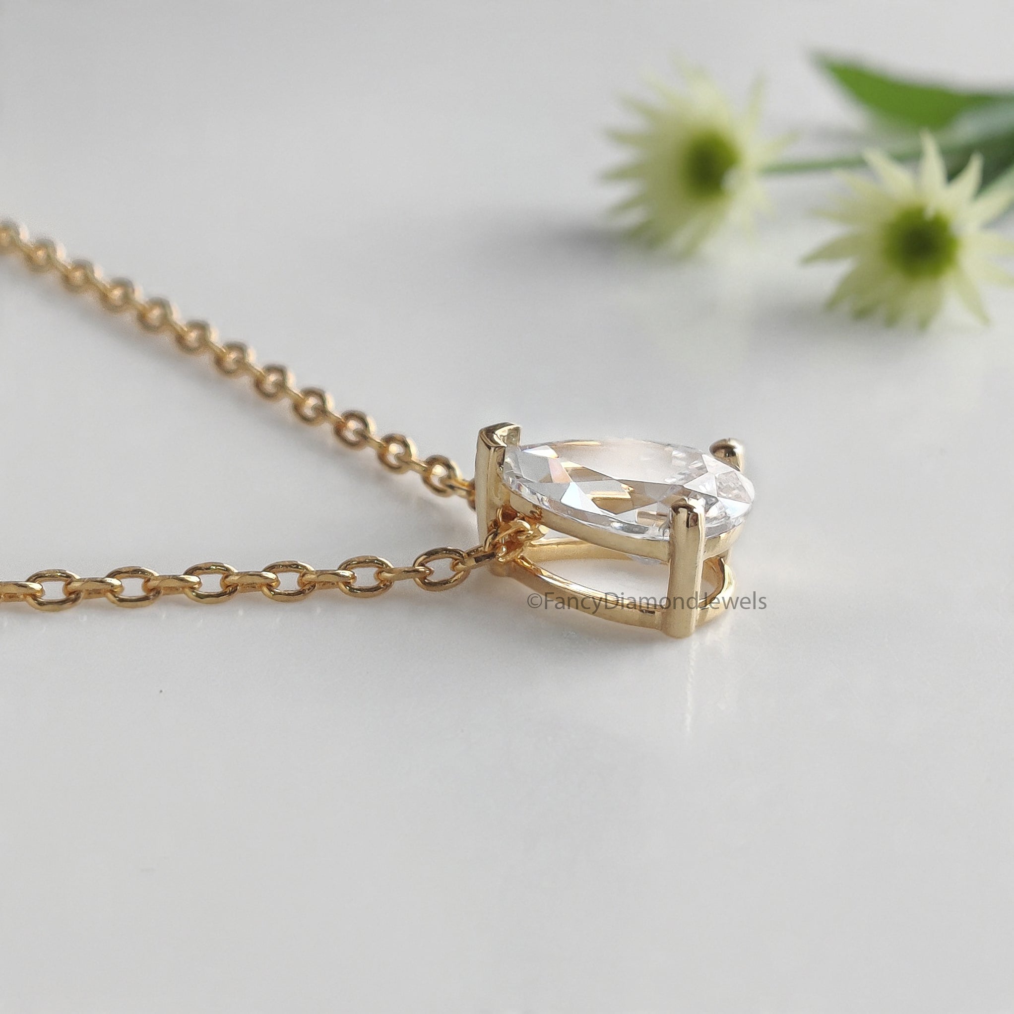 Teardrop Diamond Necklace Pear Diamond Necklace Yellow Silver handmade jewelry Necklace Minimalist Jewelry Necklace With Chain FD513