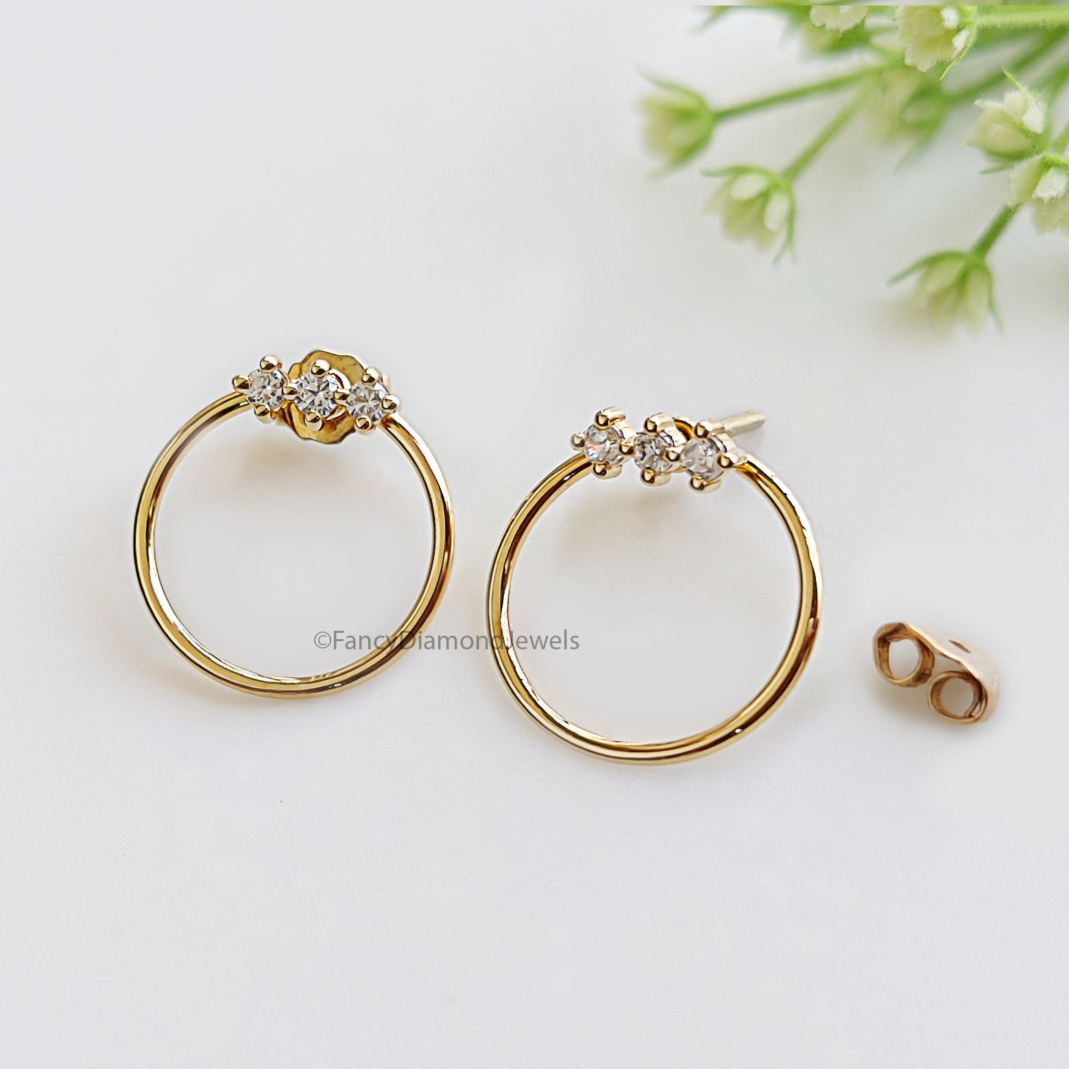 Dainty Front Back Circle Earrings Round White Diamond Earring Round Shape Earring Prong Earring Engagement Earring Gift For Her FD510