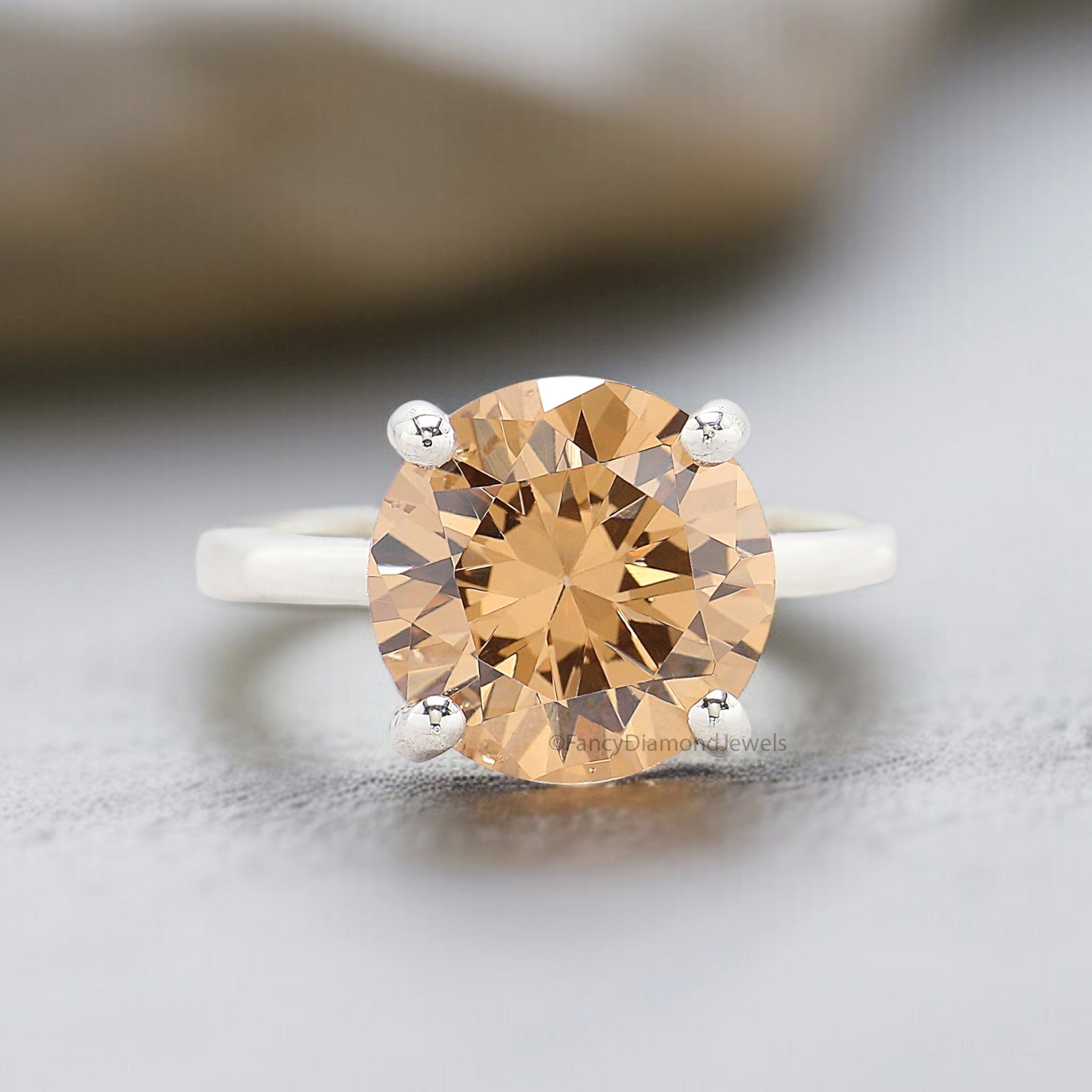 Round Brown Champagne Diamond engagement ring 11mm 9mm 8mm 6mm 4mm stone ring Simulant Ring Solitaire ring Silver ring Gift for her FD519