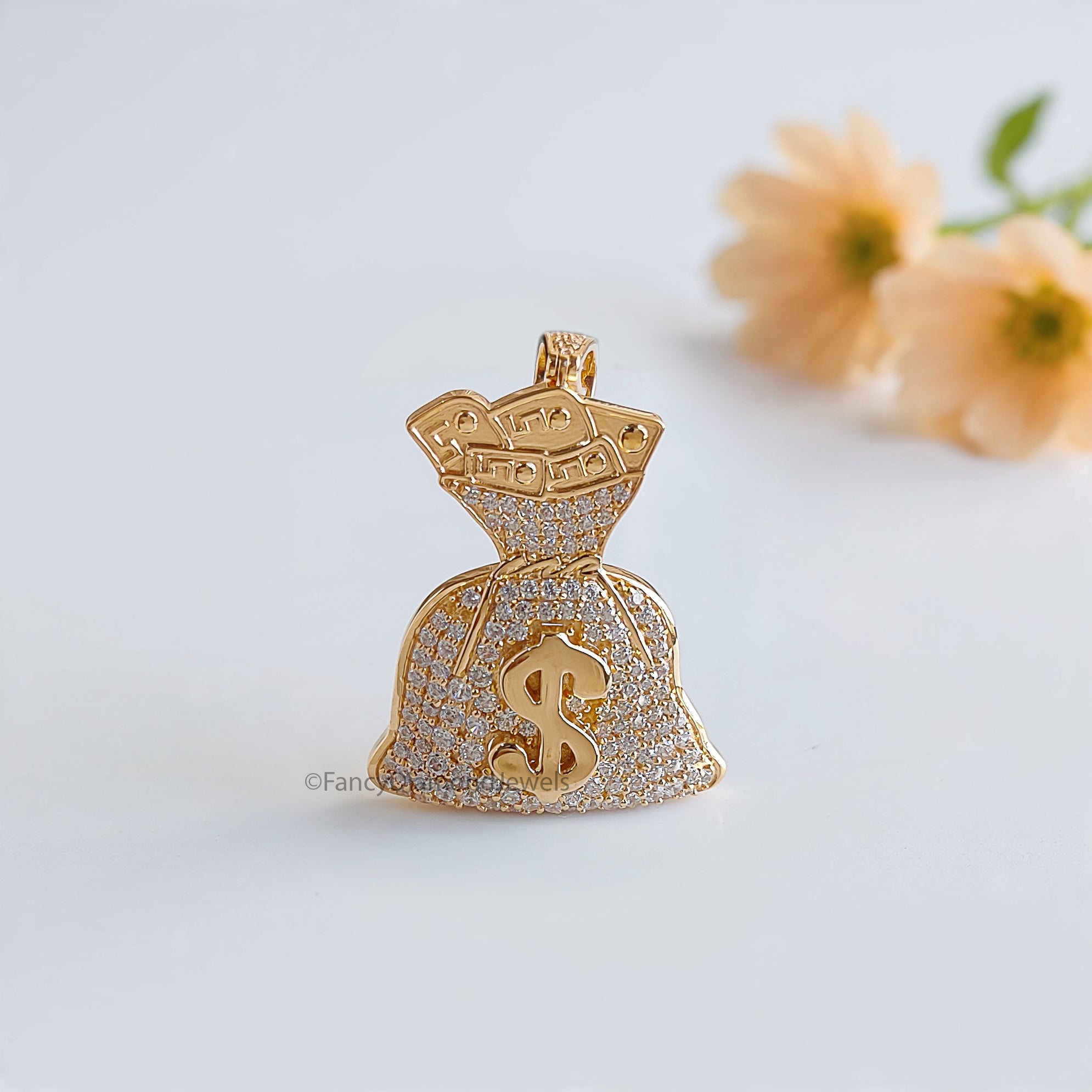 Iced Dollar Money Bag Pendant 925 Sterling Silver 2.00 CT Moissanite Diamond Hip Hop Pendant Statement Piece Men's Charm Pendant FD543
