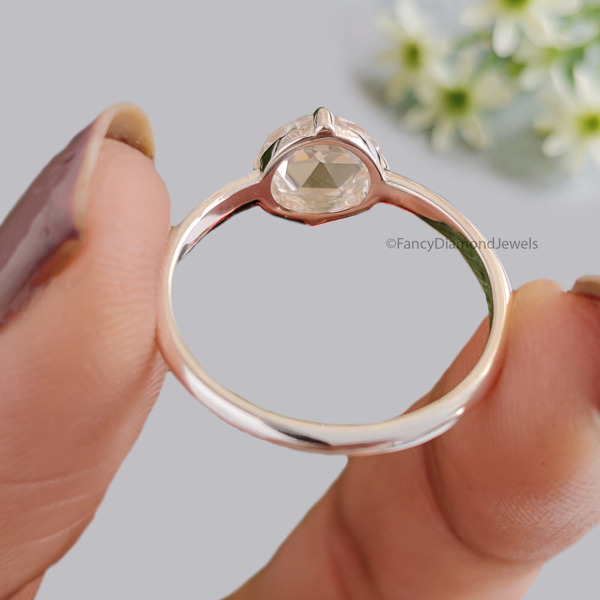 1.00 CT Round Rose Cut Colorless Moissanite Pointed Prong Simple Solitaire Engagement Ring Wedding Ring Anniversary Ring Bridal Ring FD22