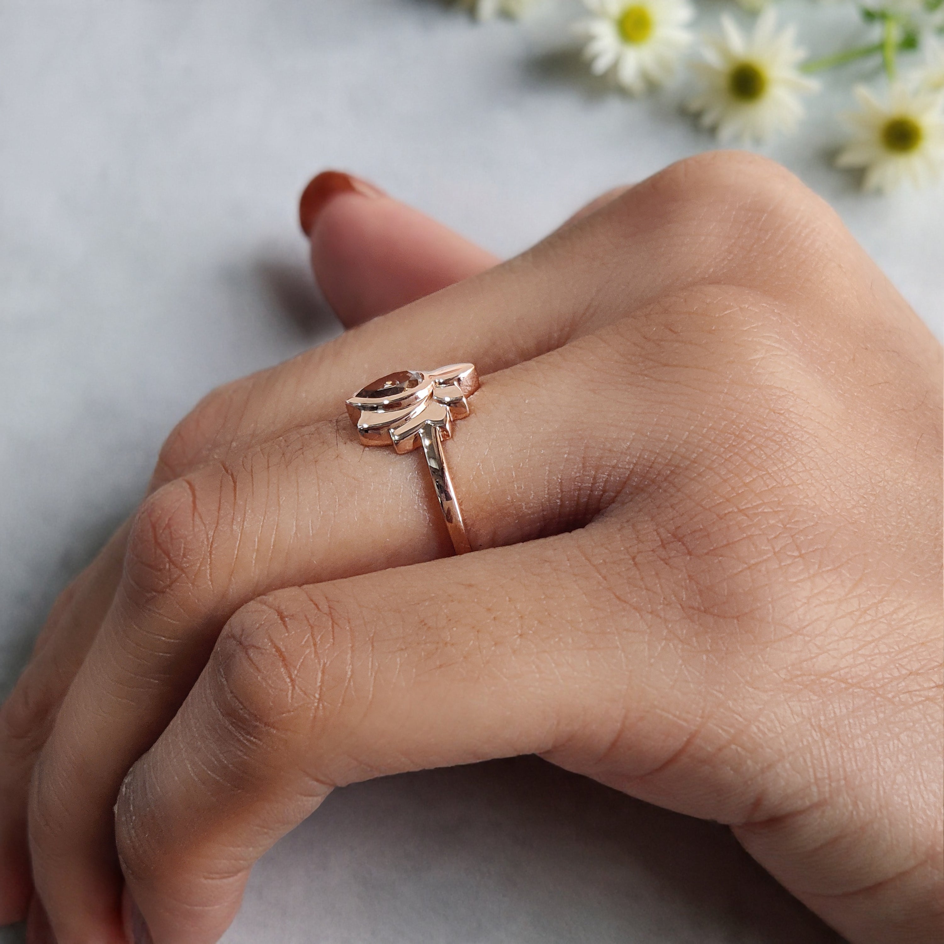 Pear Cut Brown Color Diamond Ring 0.38 Ct 6.00 MM Pear Diamond Ring 14K Solid Rose Gold Silver Pear Engagement Ring Gift For Her KDN1249