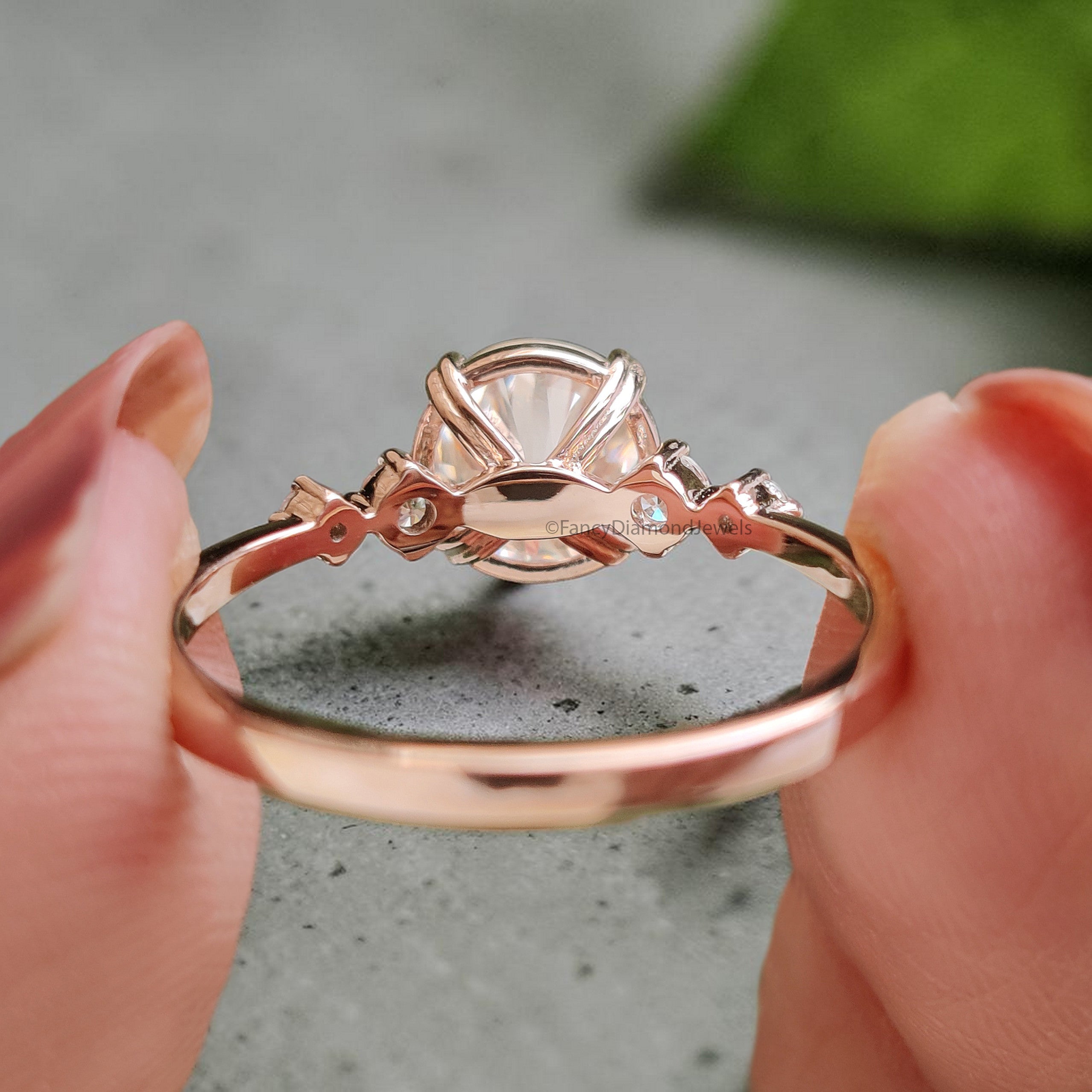 Dainty Engagement Ring 7 MM Round Cut Moissanite Ring 14K Rose Gold Ring Prong Set Ring Stack Ring Promise Bridal Ring Ring For Women FD105
