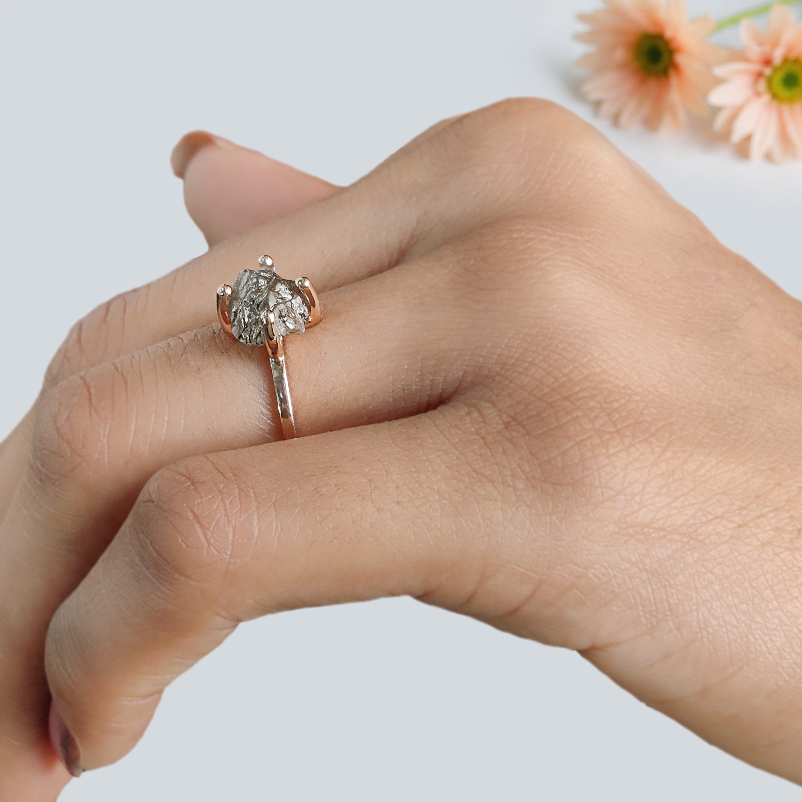 Raw Brown Diamond Ring 9.70 MM, 2.79 Carat Natural Rough Cut Diamond, 14K Rose Gold Engagement Ring, Conflict Free Uncut Diamond KDL9030