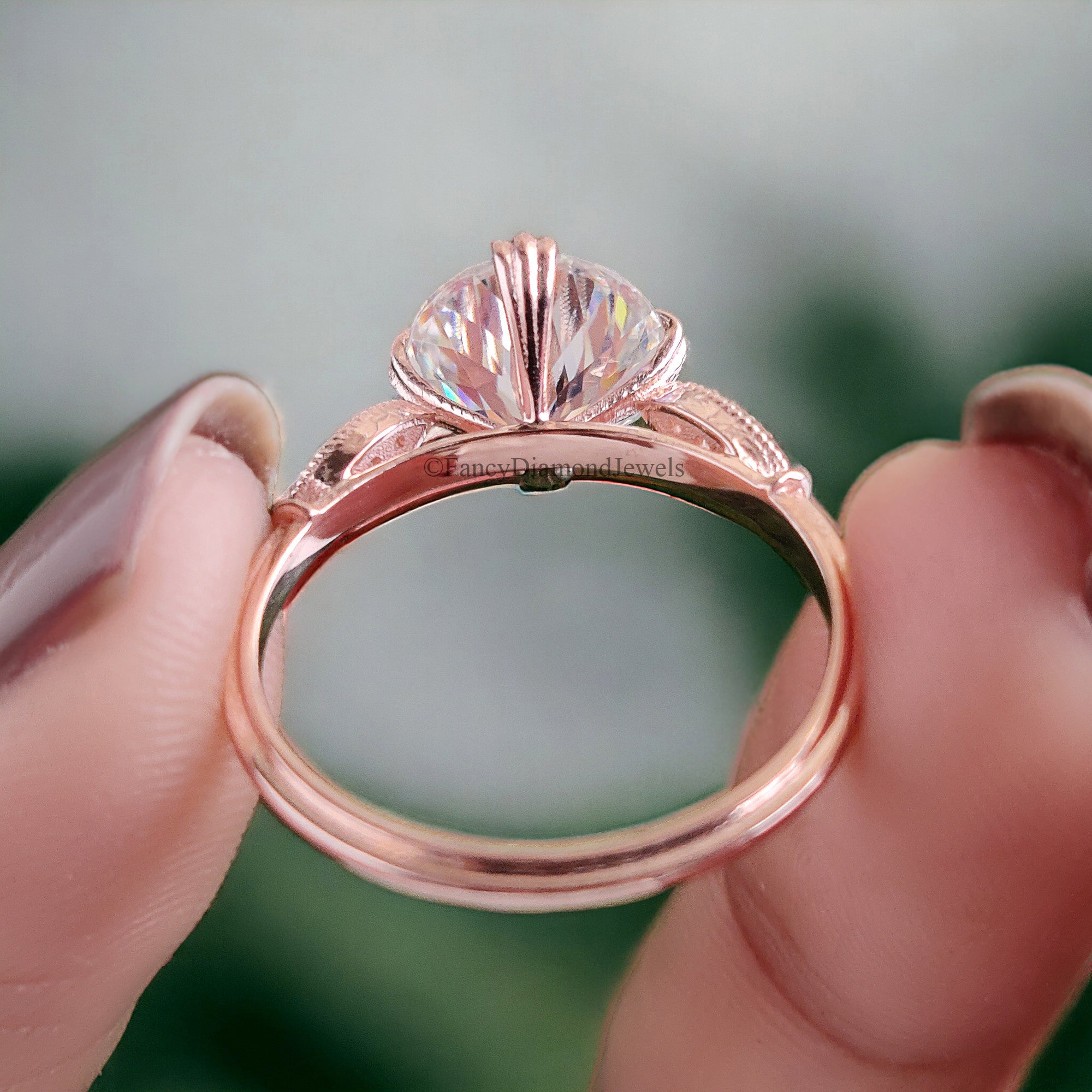 Vintage Style Engagement Ring 2.26 TW Portuguese Cut Moissanite Fishtail Prong Ring Wedding Ring for Women Cathedral Milgrain Ring FD10