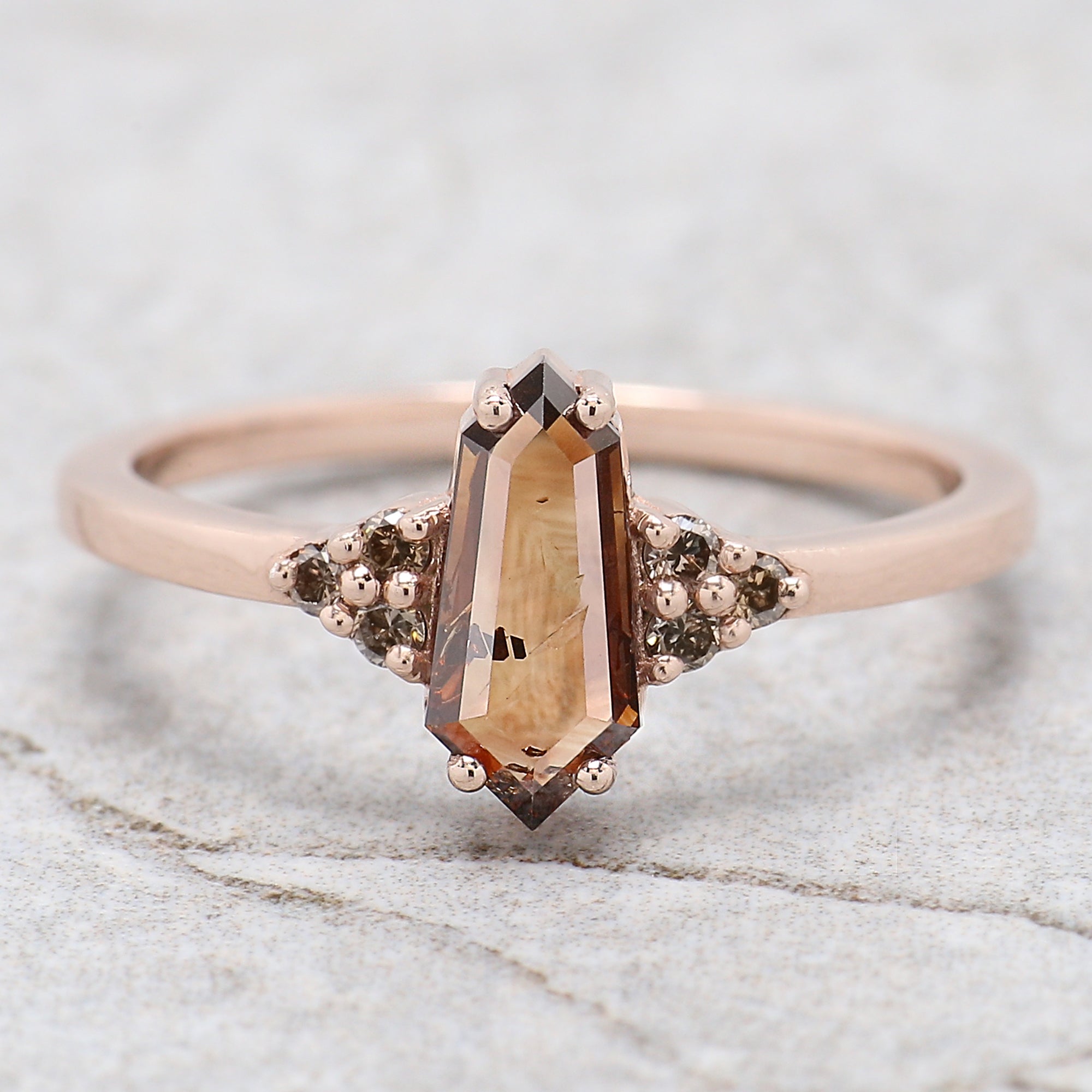 0.68 Ct Natural Shield Shape Brown Diamond Ring 9.35 MM Shield Diamond Ring 14K Solid Rose Gold Silver Engagement Ring Shield Ring QL1757