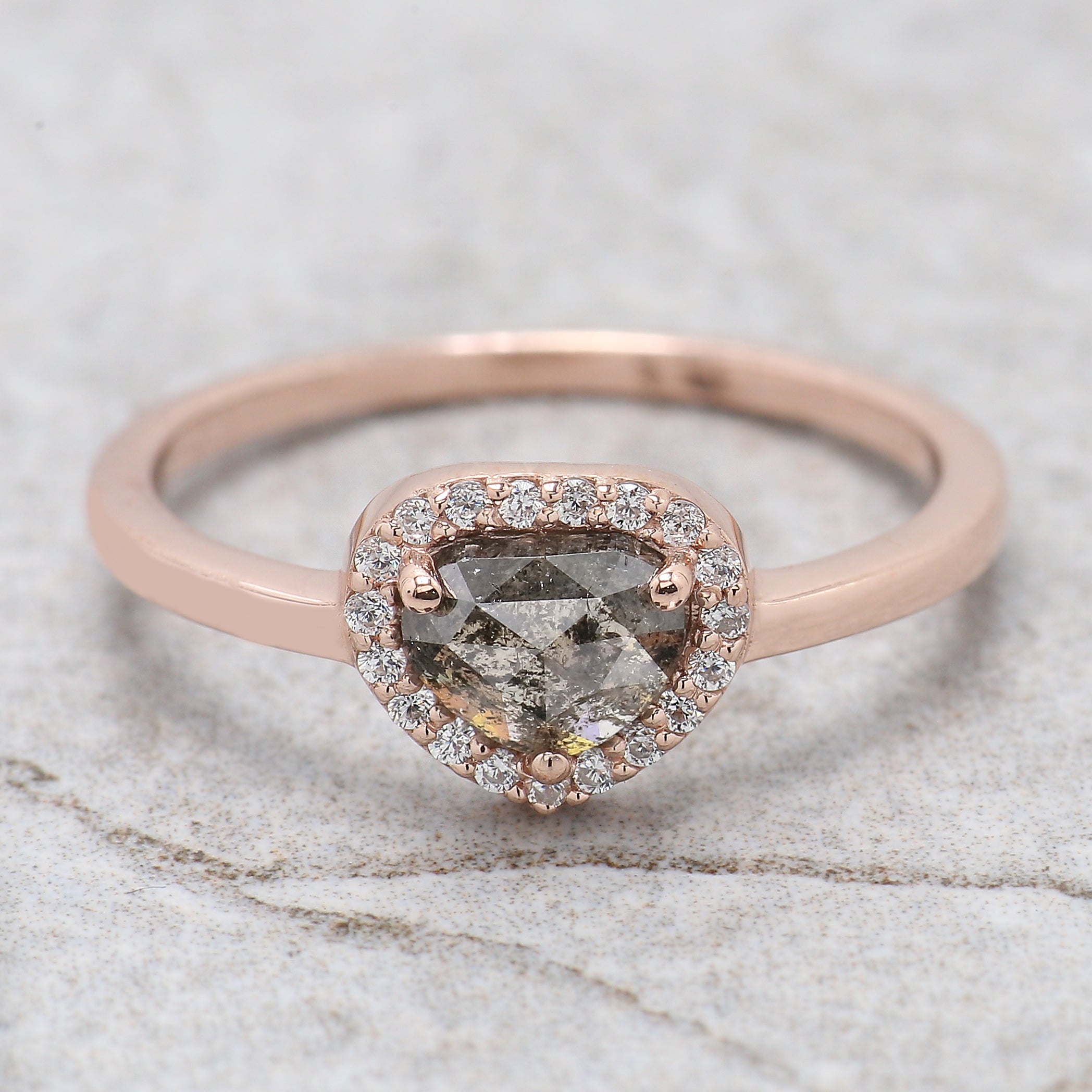 Heart Salt And Pepper Diamond Ring 0.74 Ct 5.90 MM Heart Shape Diamond Ring 14K Solid Rose Gold Silver Engagement Ring Gift For Her QK1487