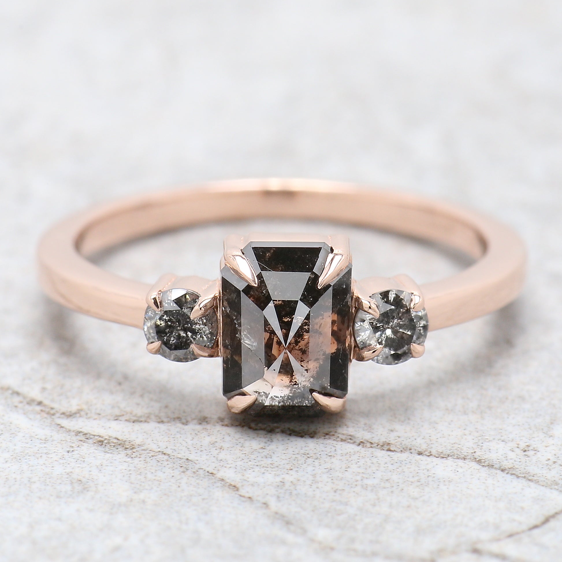 Emerald Cut Black Color Diamond Ring 1.24 Ct 7.00 MM Emerald Diamond Ring 14K Solid Rose Gold Silver Engagement Ring Gift For Her QN615