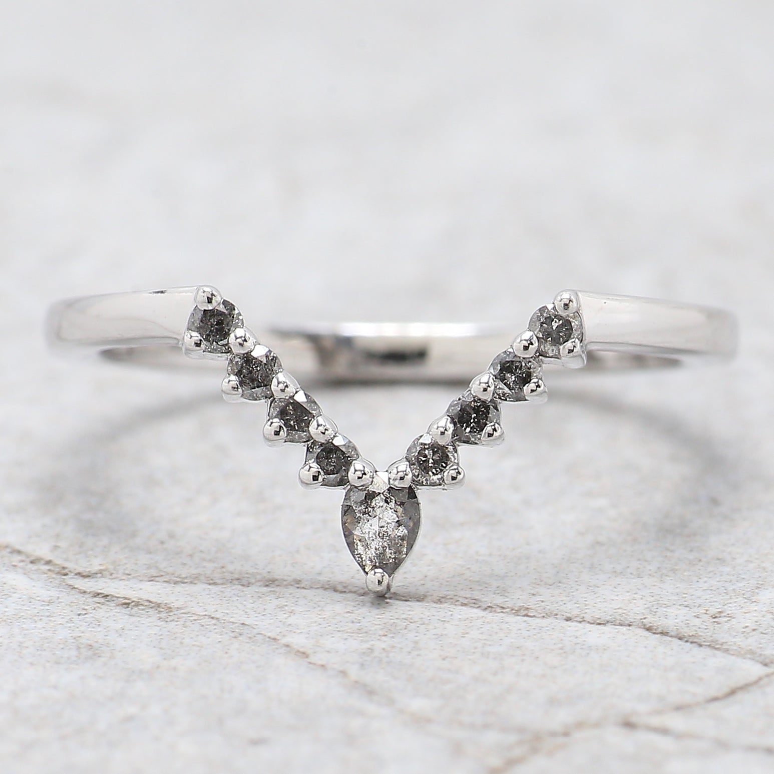 Kite Cut Salt And Pepper Diamond Ring 0.84 Ct 7.11 MM Kite Diamond Ring 14K Solid White Gold Silver Kite Engagement Ring Gift For Her QL2602