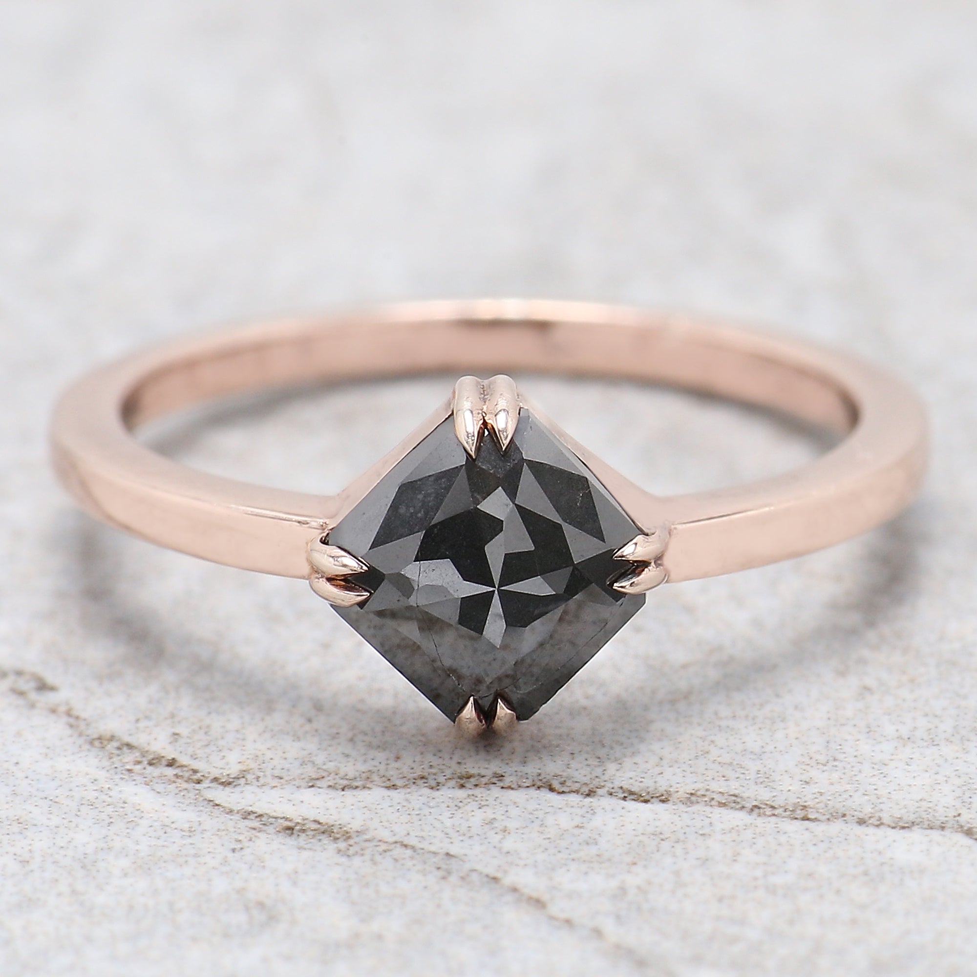 Radiant Cut Salt And Pepper Diamond Ring 1.38 Ct 6.20 MM Radiant Diamond Ring 14K Solid Rose Gold Silver Engagement Ring Gift For Her QL2987