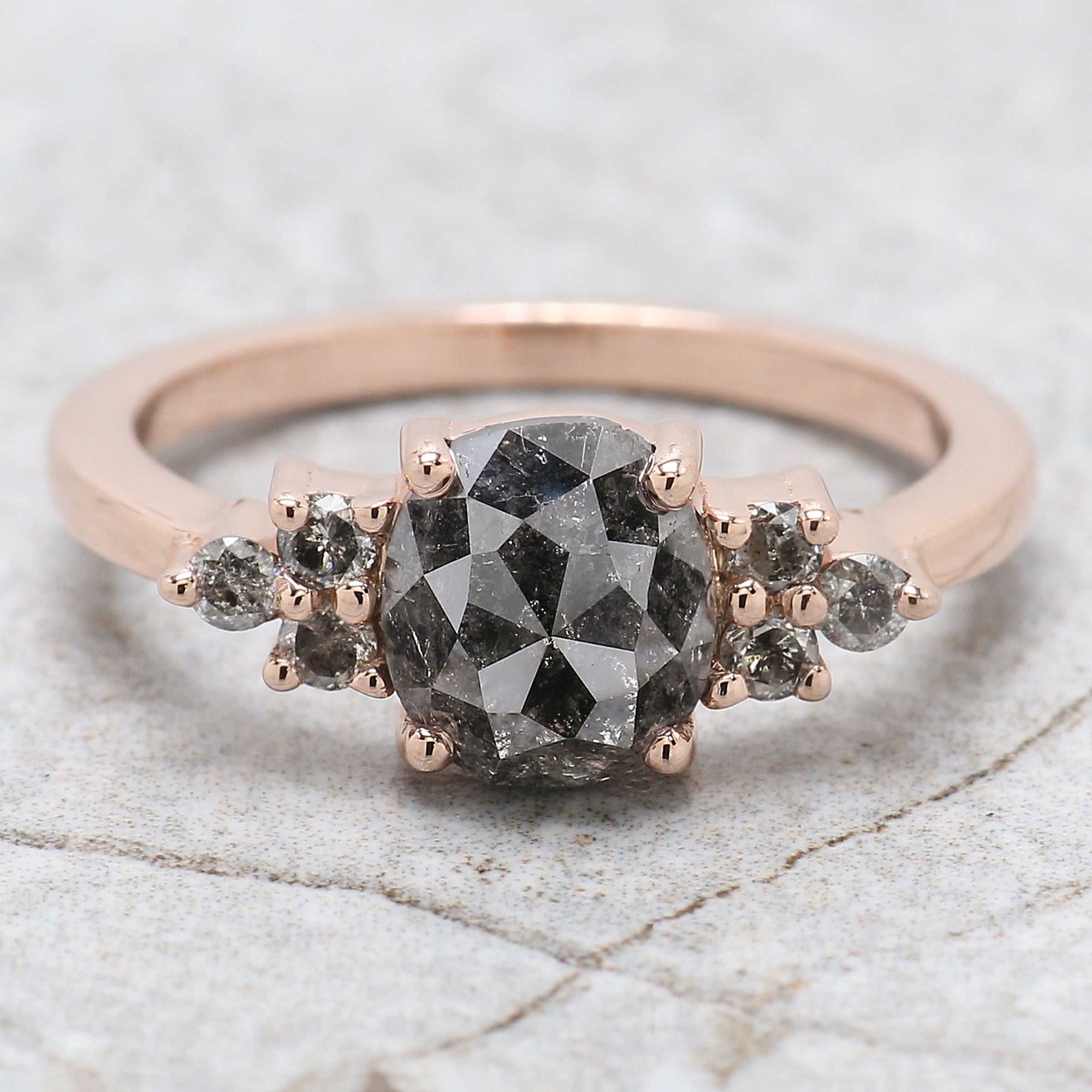 Oval Cut Salt And Pepper Diamond Ring 1.27 Ct 7.55 MM Oval Diamond Ring 14K Solid Rose Gold Silver Oval Engagement Ring Gift For Her QN9431