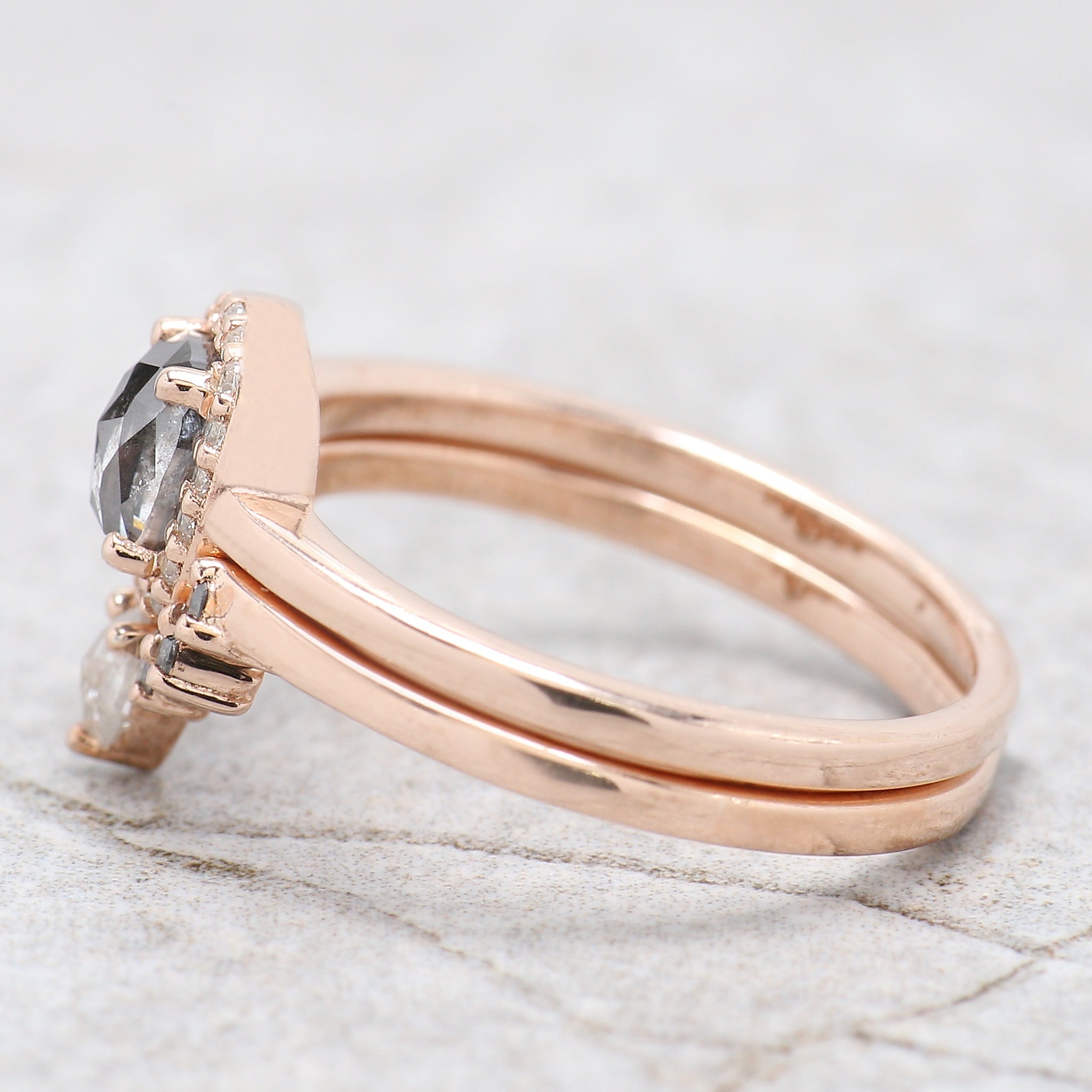 Cushion Cut Salt And Pepper Diamond Ring 0.61 Ct 5.20 MM Cushion Shape Diamond Ring 14K Rose Gold Silver Engagement Ring Gift For Her QL2717