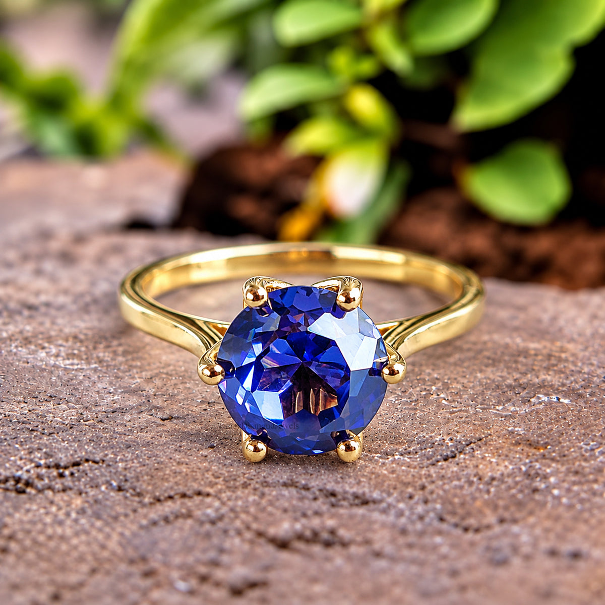 Royal Blue Round Portuguese Cut Engagement Ring, CZ Wedding Ring For Women, Travel Ring, Promise Ring, Dainty Anniversary Gift For Her FD607