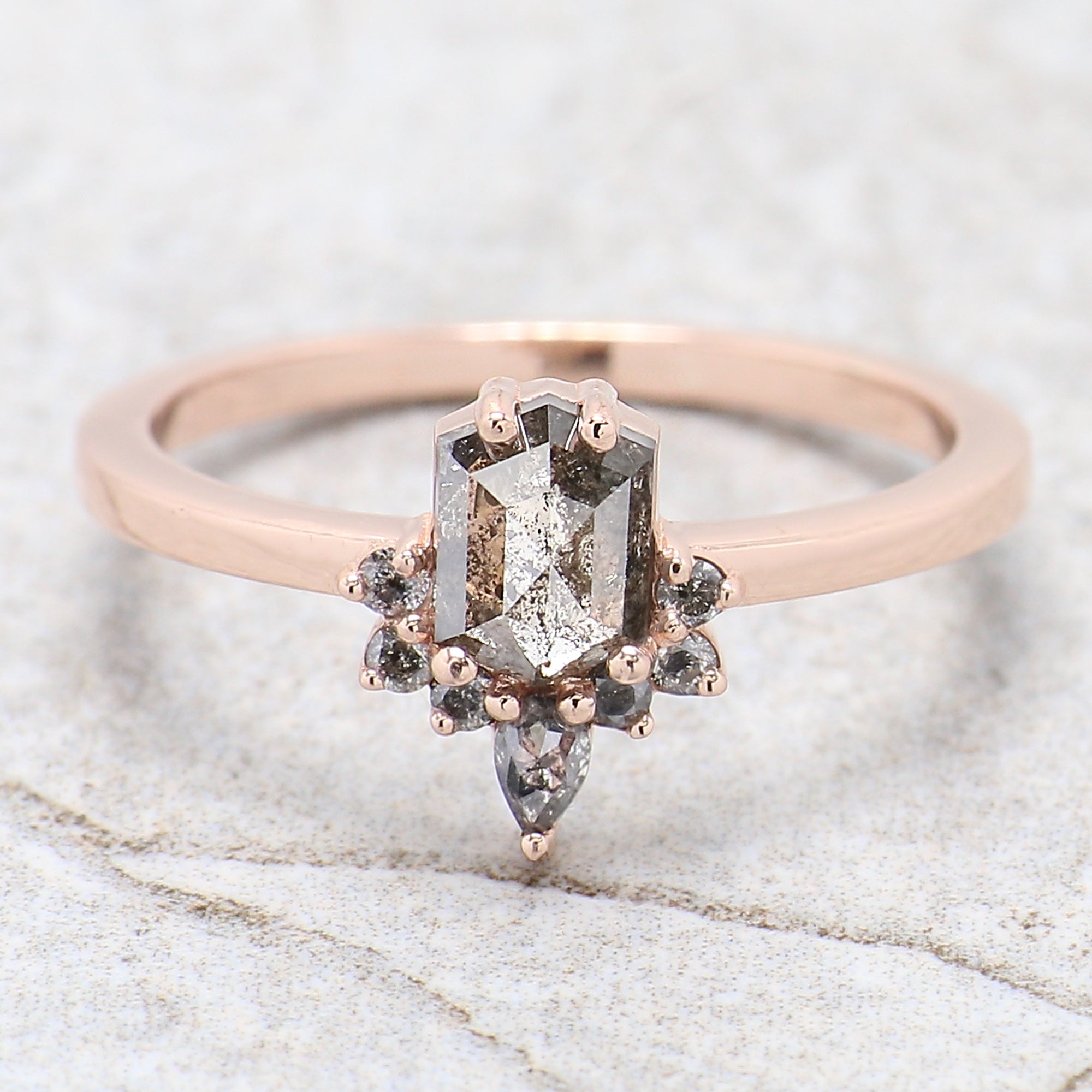 Hexagon Cut Salt And Pepper Diamond Ring 0.69 Ct 6.00 MM Hexagon Diamond Ring 14K Solid Rose Gold Silver Engagement Ring Gift For Her QN1480