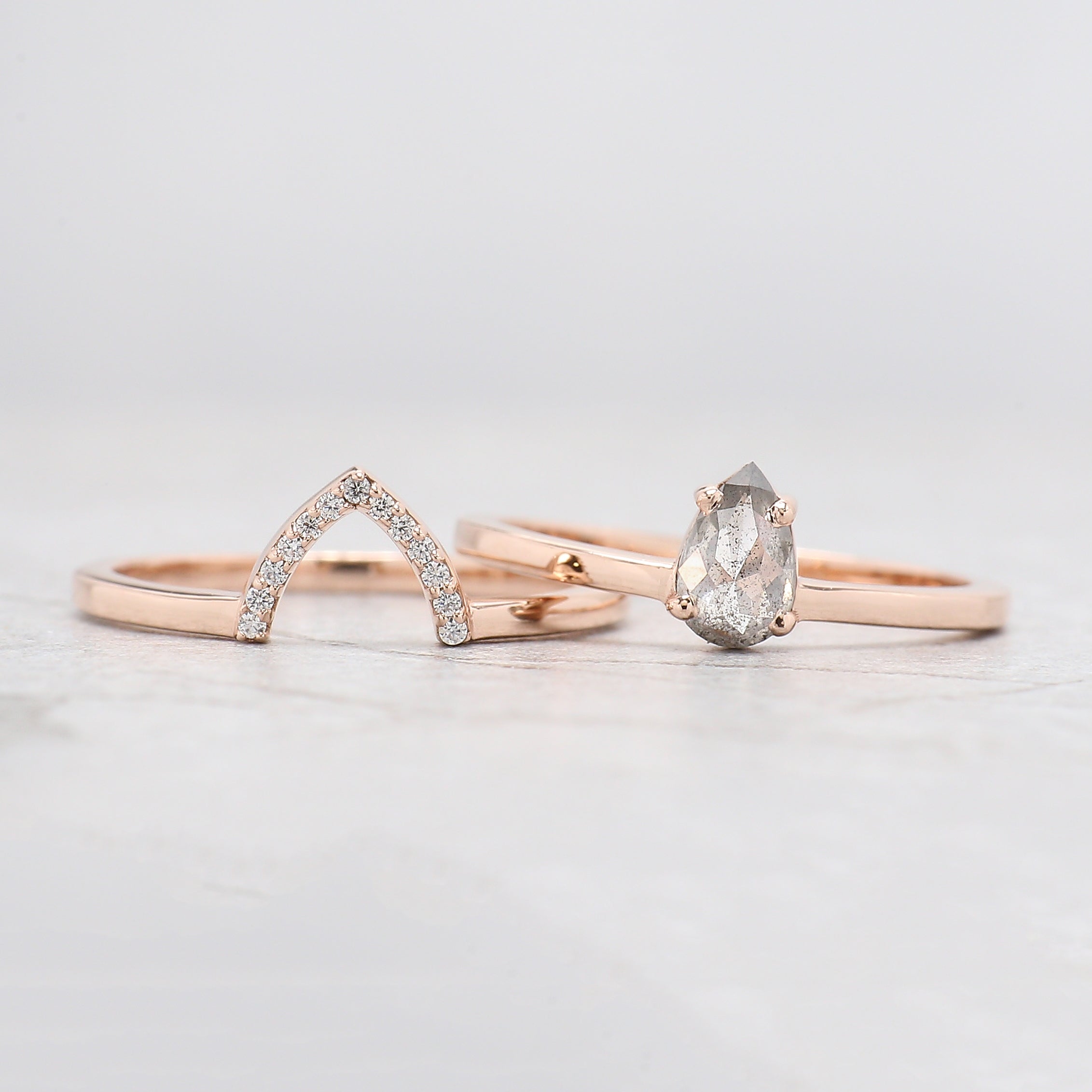 Pear Cut Salt And Pepper Diamond Ring 0.49 Ct 6.70 MM Pear Diamond Ring 14K Solid Rose Gold Silver Engagement Pear Ring Gift For Her KD1112