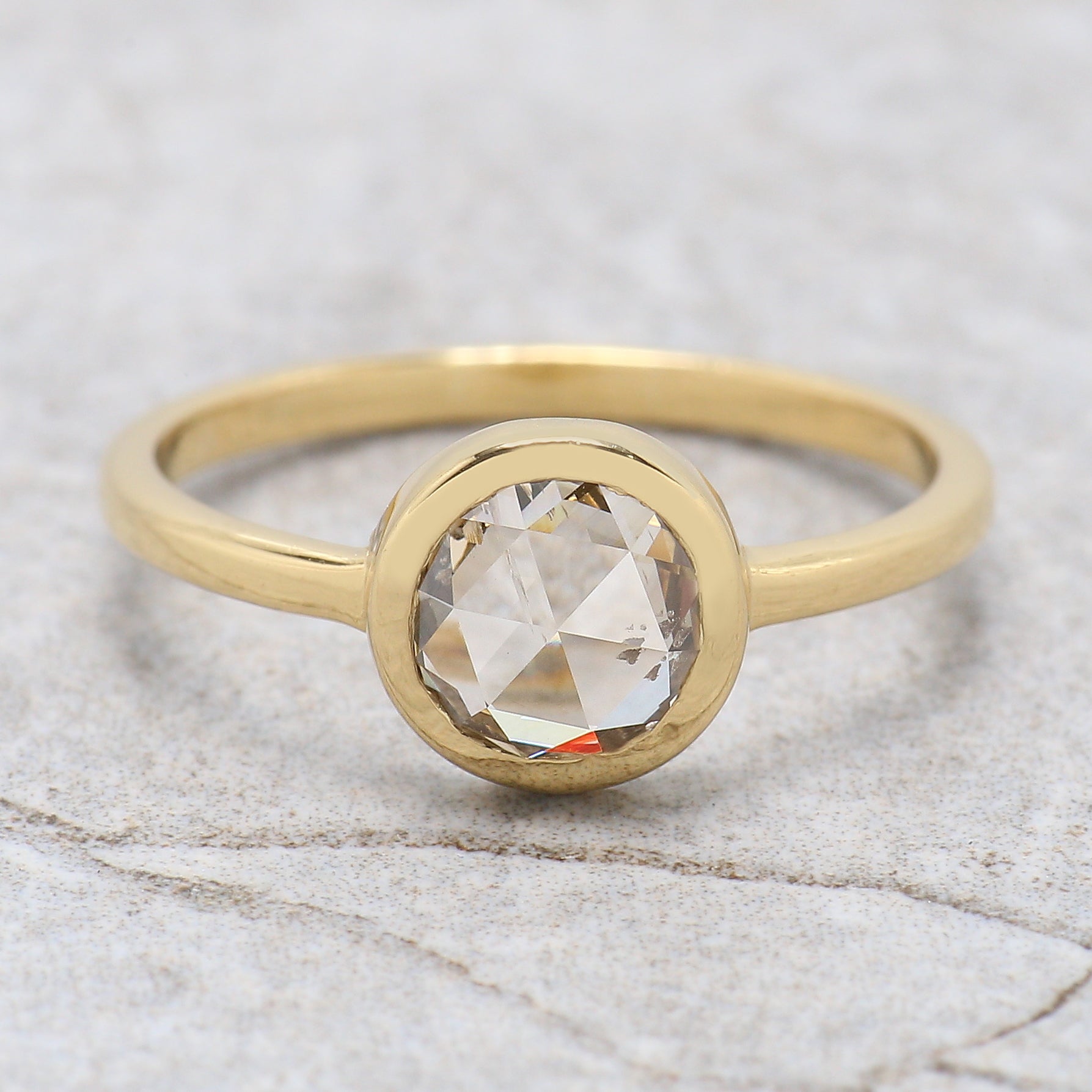 Round Rose Cut White-J Color Diamond Ring 1.12 Ct 6.39 MM Round Diamond Wedding Ring 14K Yellow Gold Engagement Ring Gift For Her KDL2624