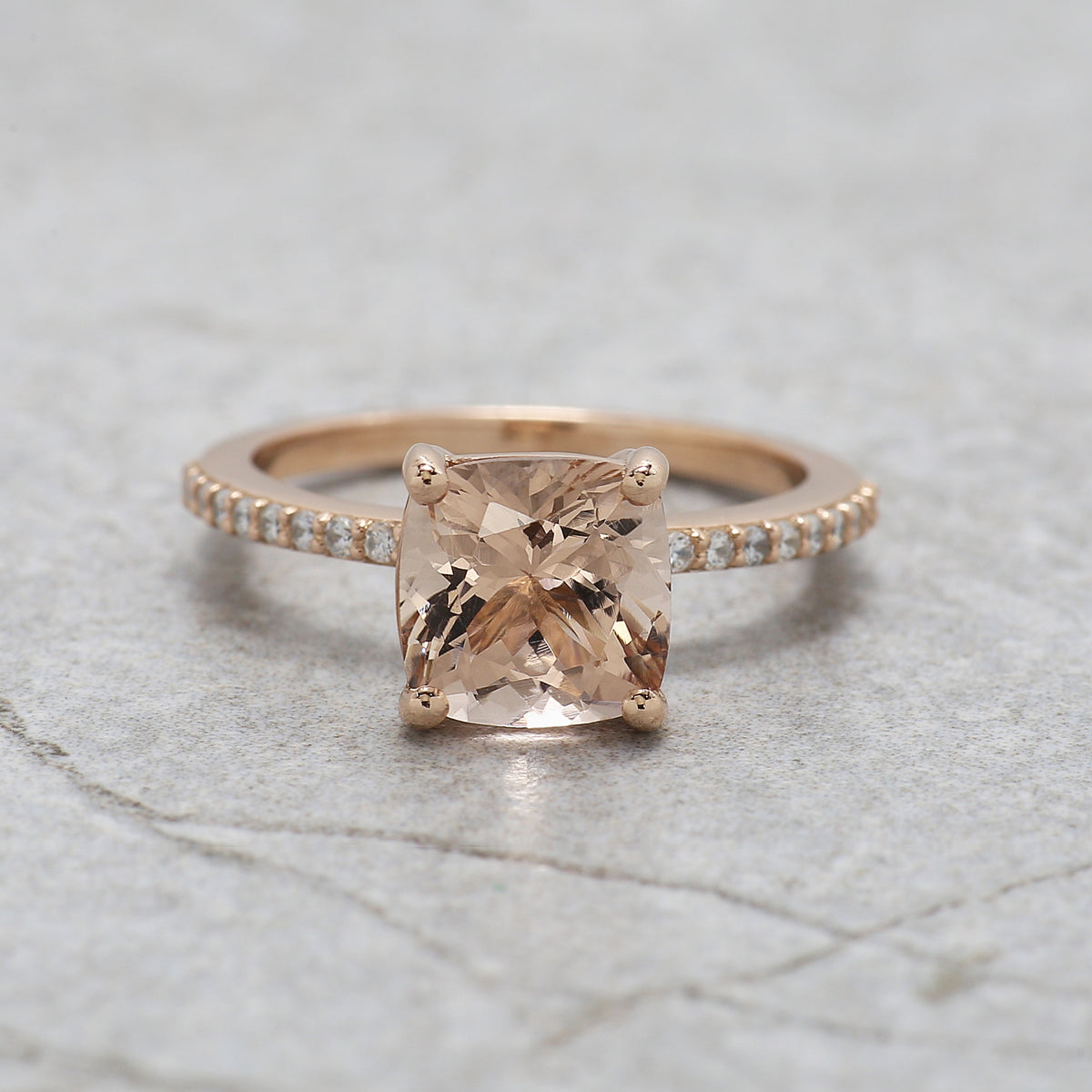 2.13 CT Cushion Cut Natural Morganite Engagement Ring Rose Gold Ring Cushion Shape Wedding Ring Unique Vintage Ring Gift For Her FD611