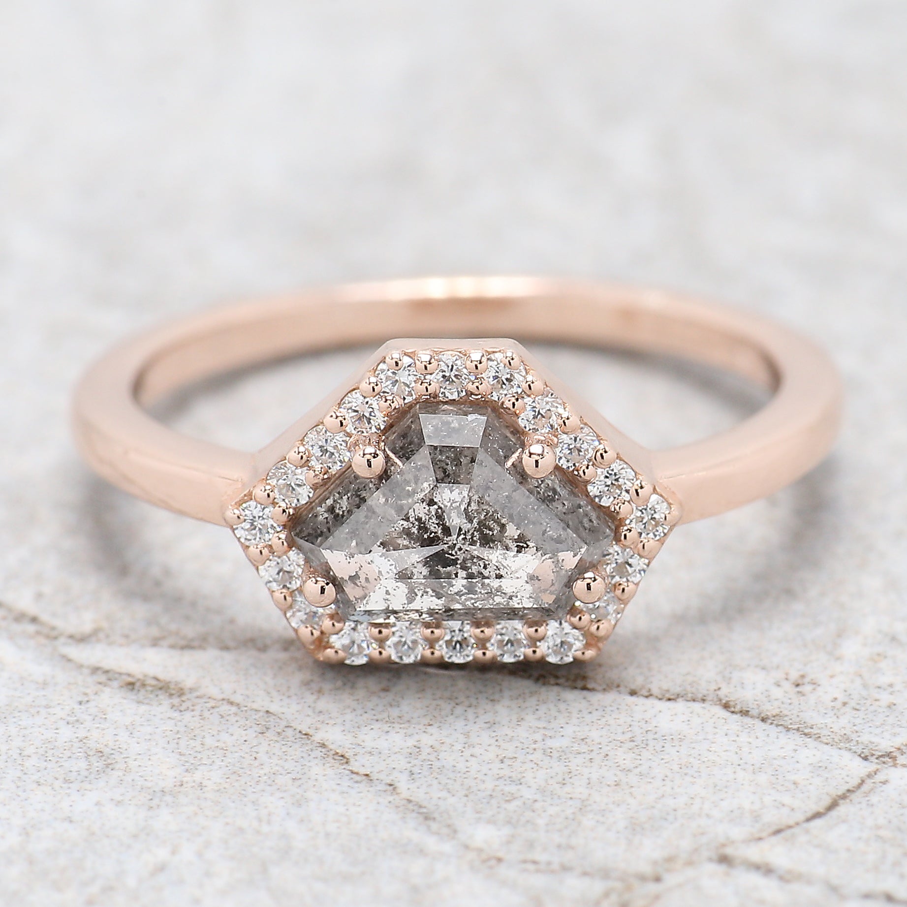 Shield Cut Salt And Pepper Diamond Ring 1.09 Ct 5.45 MM Shield Diamond Ring 14K Solid Rose Gold Silver Engagement Ring Gift For Her QL253