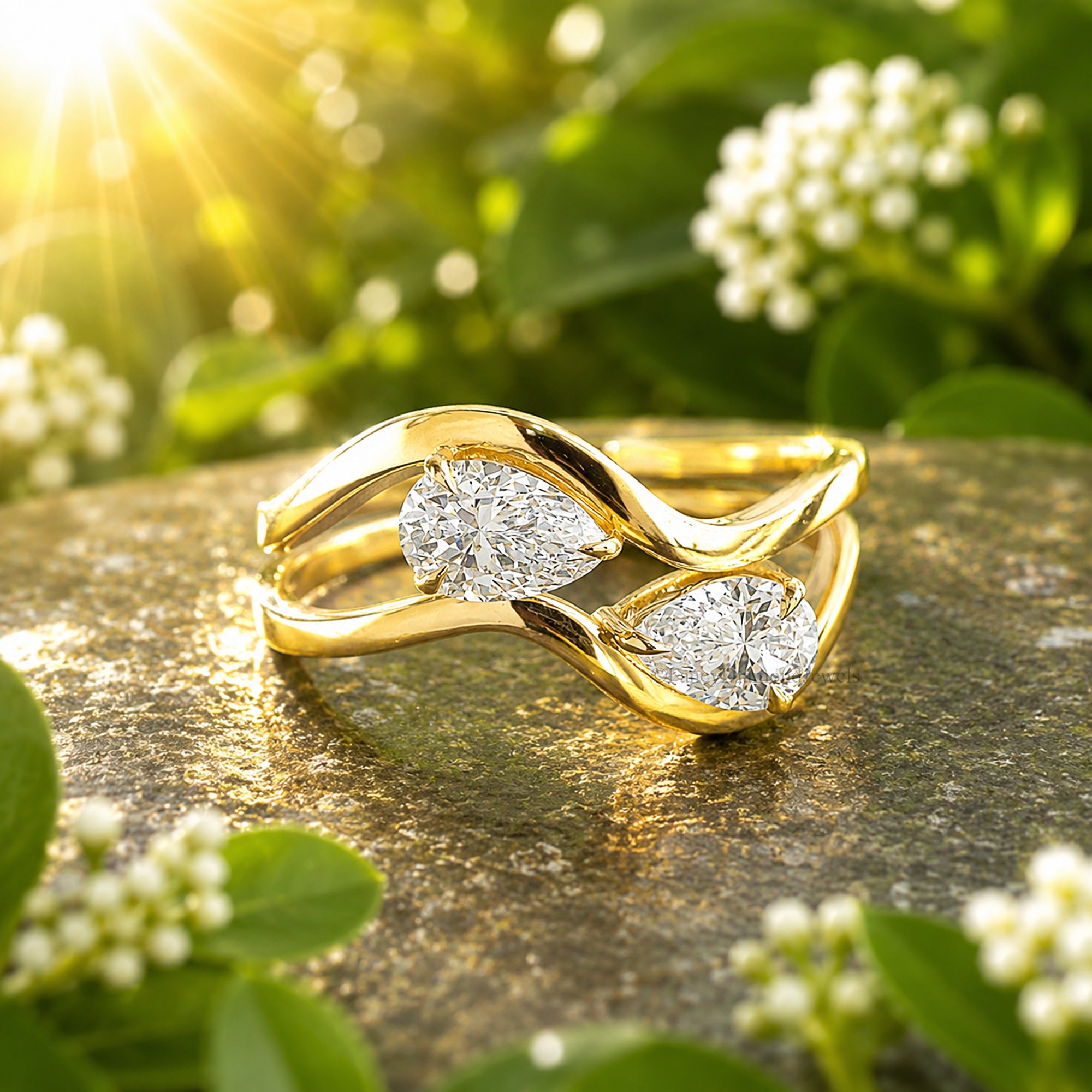 Pinky Ring, East West Pear Moissanite Engagement Ring, Pinky Promise Ring, East-West Ring, Tilted Pear Ring, Tear Drop Statement Ring FD574