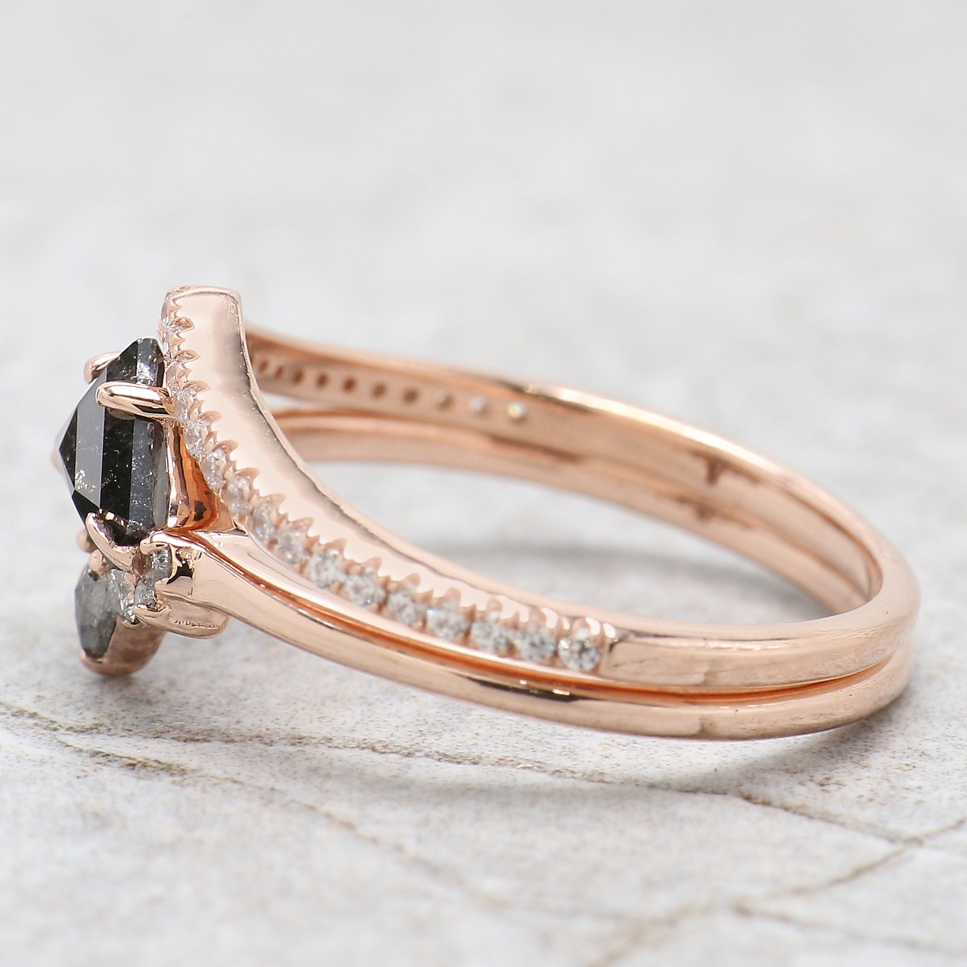 Shield Cut Salt And Pepper Diamond Ring 0.66 Ct 5.20 MM Shield Diamond Ring 14K Solid Rose Gold Silver Engagement Ring Gift For Her QN1177