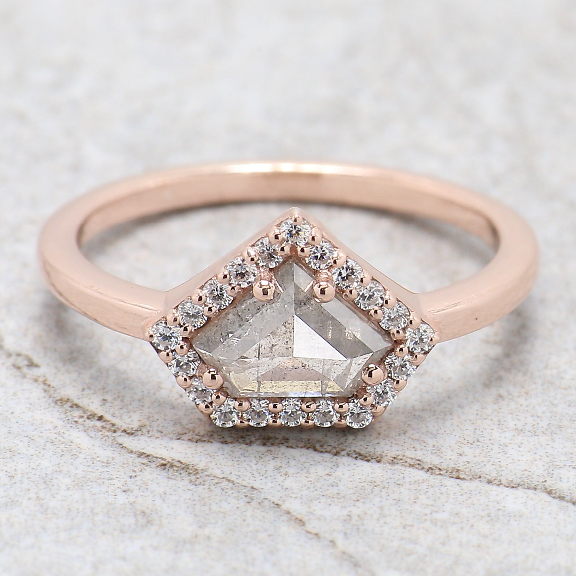 Shield Cut Salt And Pepper Diamond Ring 0.86 Ct 5.55 MM Shield Diamond Ring 14K Solid Rose Gold Silver Engagement Ring Gift For Her QN962