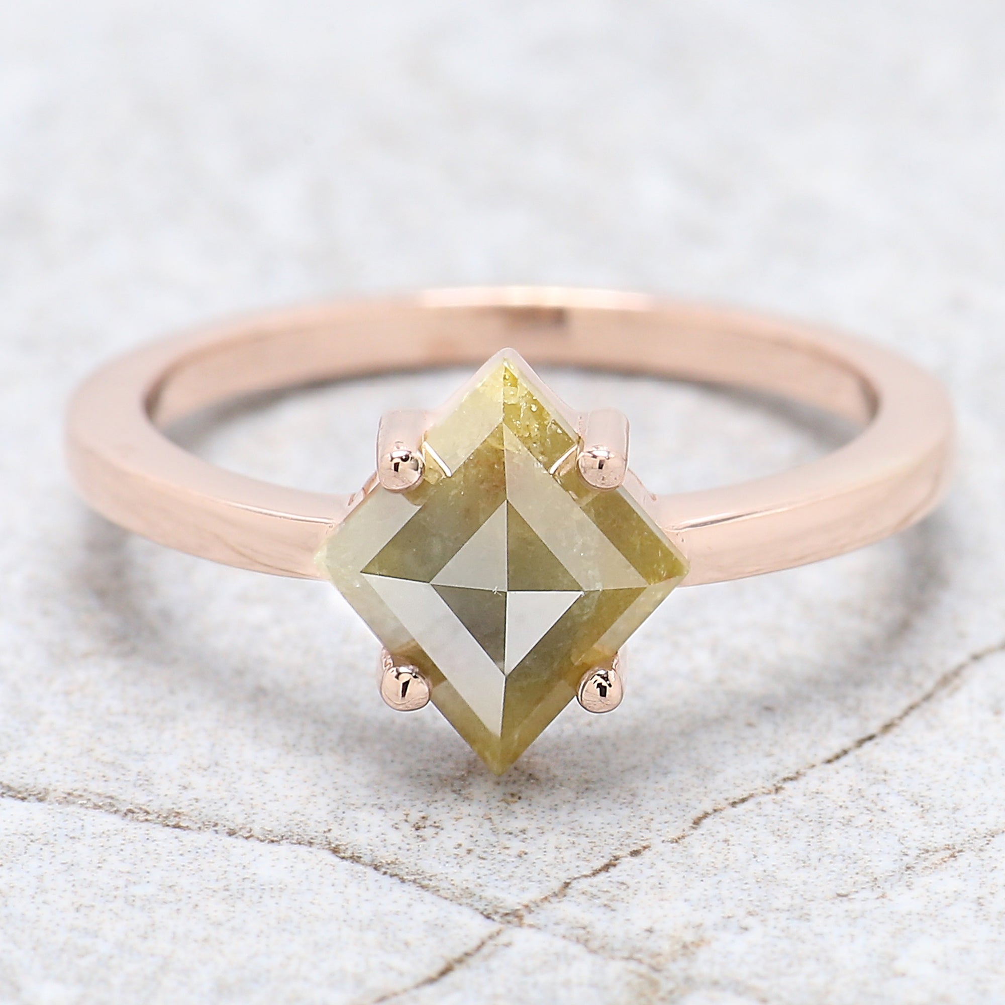 Kite Cut Yellow Color Diamond Ring 1.61 Ct 9.60 MM Kite Shape Diamond Ring 14K Solid Rose Gold Silver Kite Engagement Ring Gift For Her QL8814