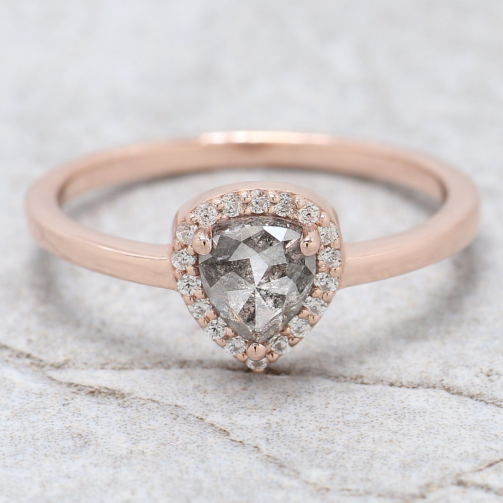 Heart Salt And Pepper Diamond Ring 0.73 Ct 5.54 MM Heart Shape Diamond Ring 14K Solid Rose Gold Silver Engagement Ring Gift For Her QL2469