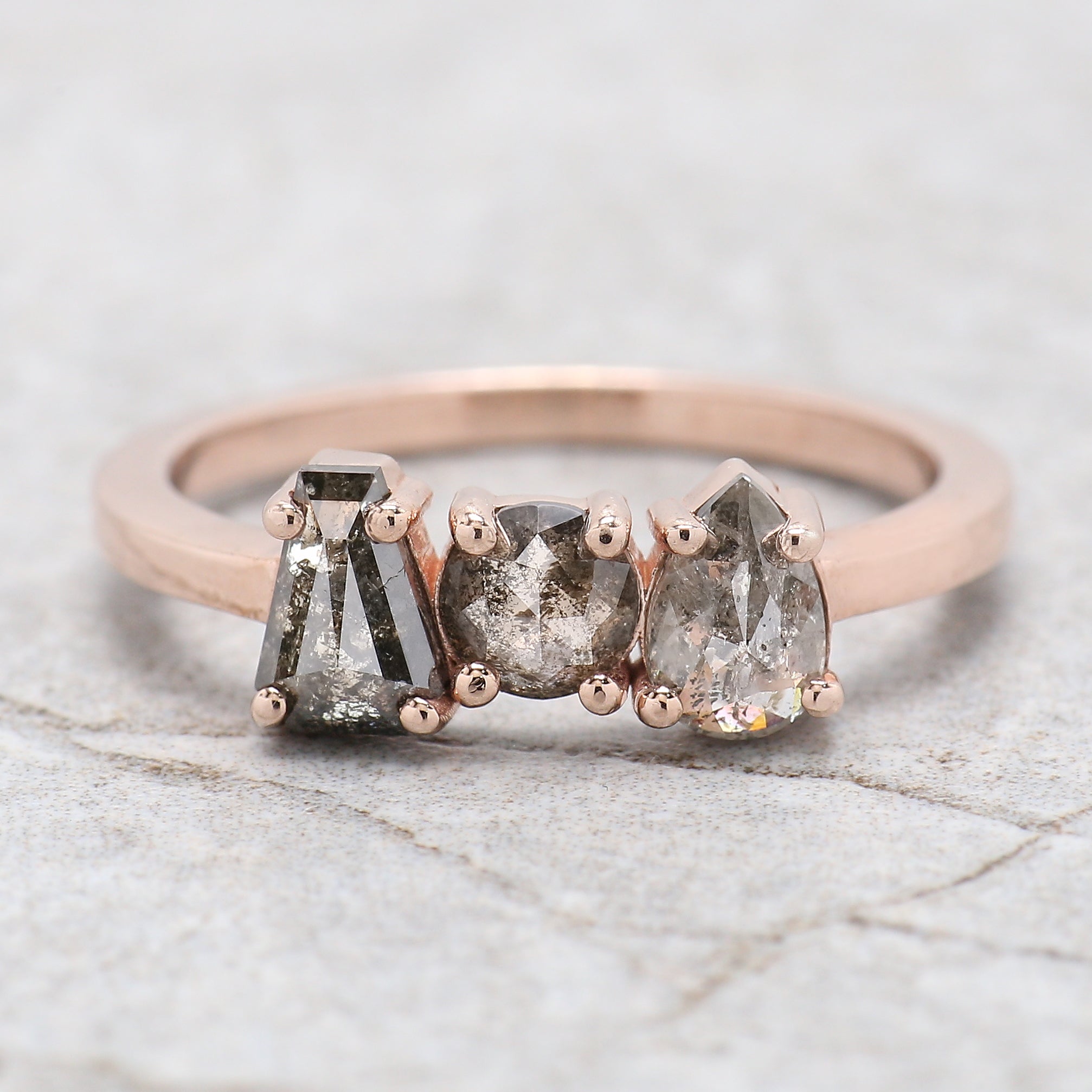 Mix Shape Salt And Pepper Diamond Ring 1.13 Ct 5.70 MM Mix Shape Diamond Ring 14K Solid Rose Gold Silver Engagement Ring Gift For Her QN1250