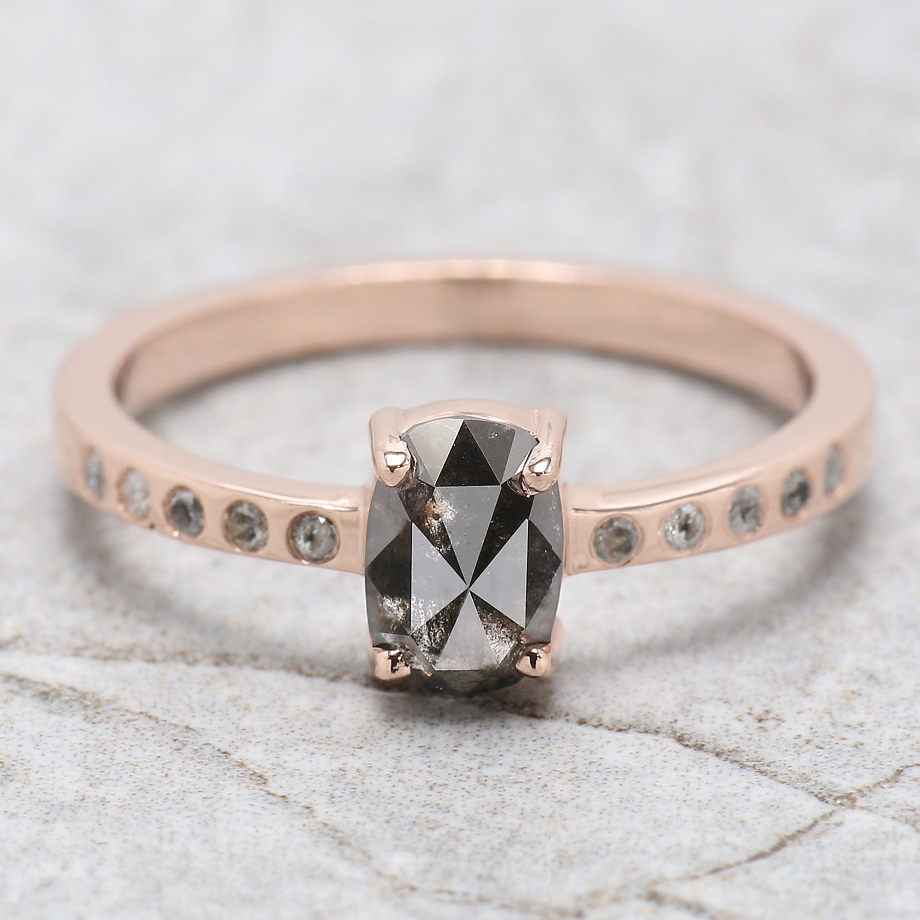 Oval Cut Salt And Pepper Diamond Ring 0.82 Ct 6.70 MM Oval Diamond Ring 14K Solid Rose Gold Silver Oval Engagement Ring Gift For Her QK1066