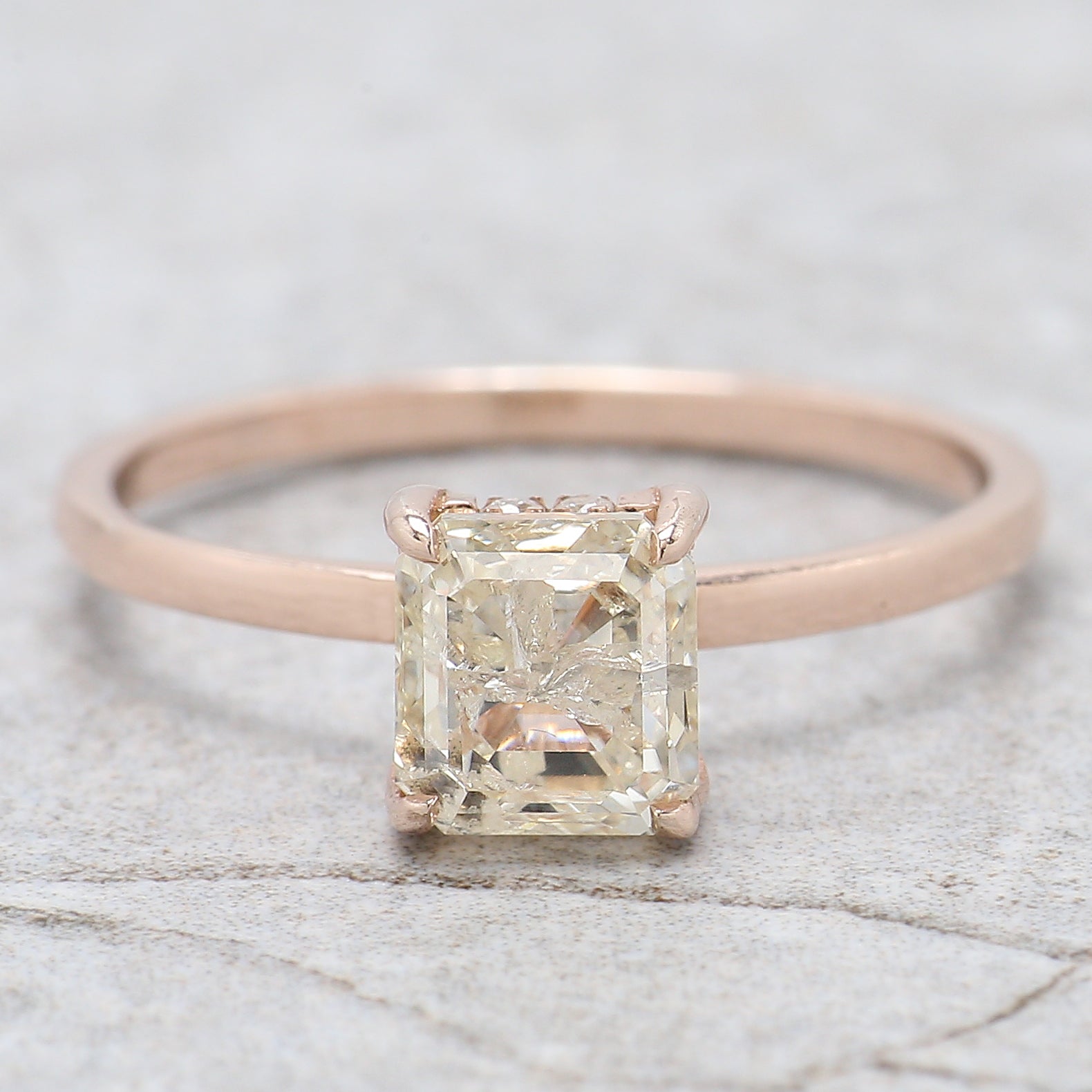 Square Cut Salt And Pepper Diamond Ring 1.31 Ct 5.91 MM Square Diamond Ring 14K Solid Rose Gold Silver Engagement Ring Gift For Her QL2574