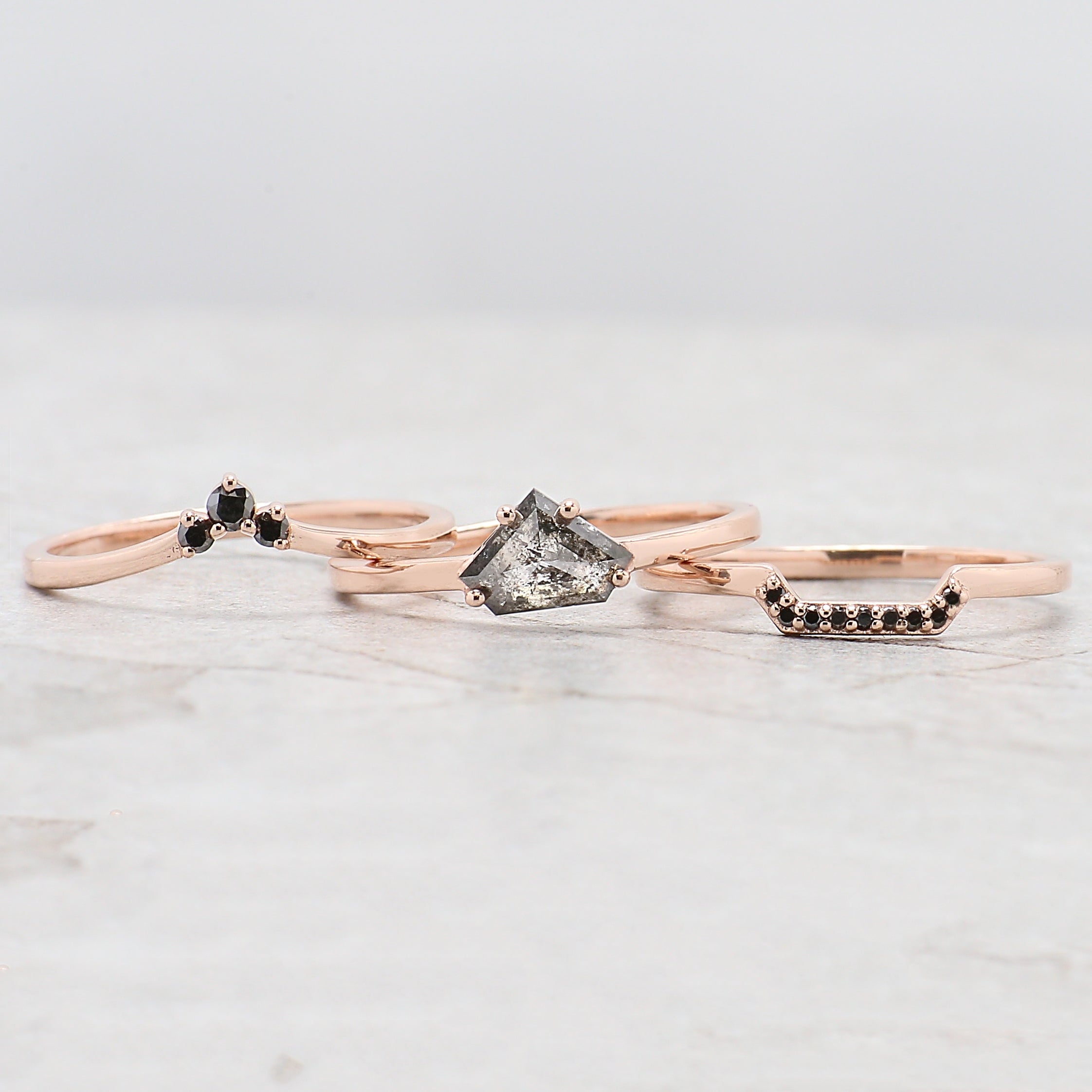 Shield Cut Salt And Pepper Diamond Ring 0.73 Ct 5.15 MM Shield Diamond Ring 14K Solid Rose Gold Silver Engagement Ring Gift For Her QN1144