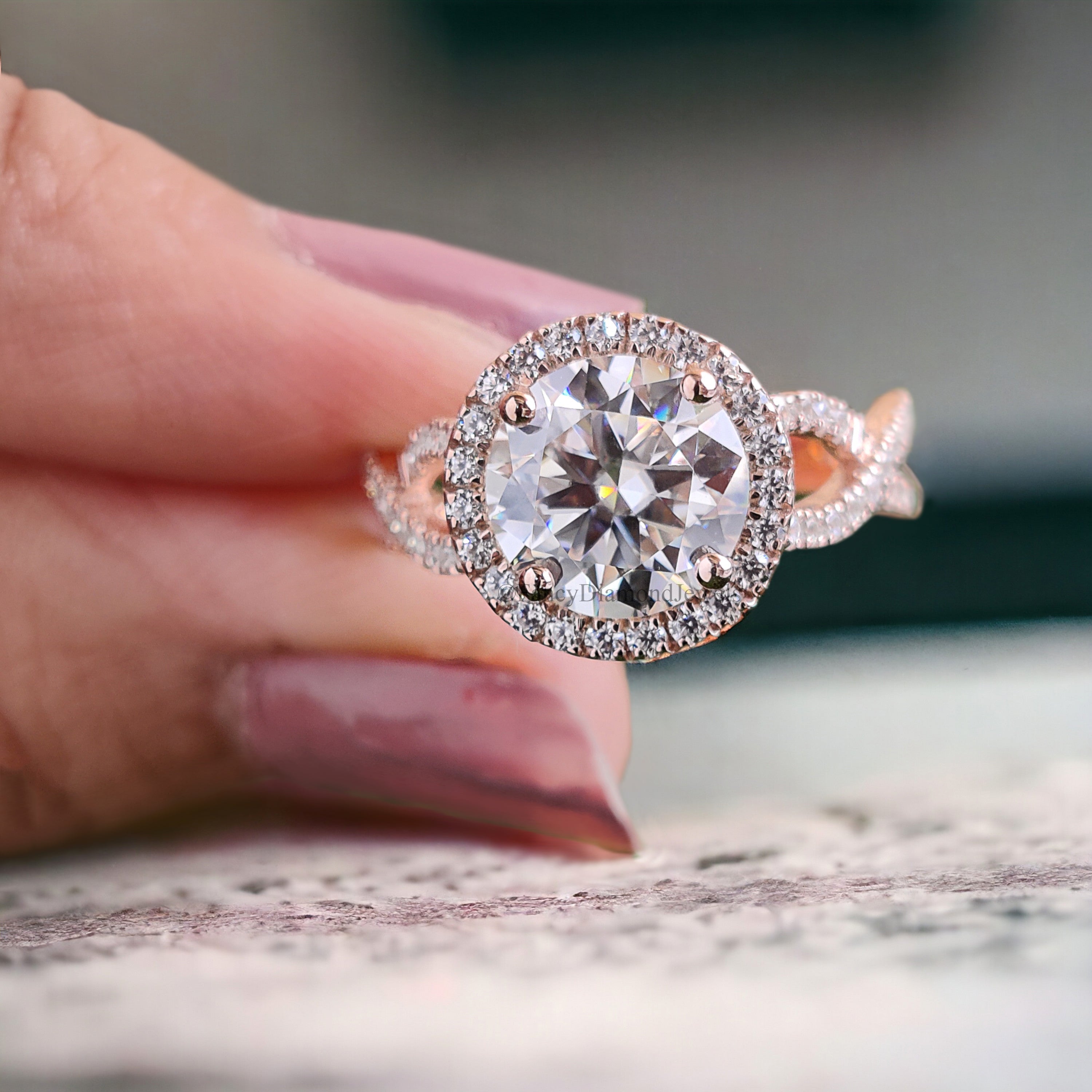 Round Cut Engagement Ring Set 14k/18k Rose Gold Round Cut Bridal Set Moissanite Engagement Ring Prong Set Wedding Ring Gift For Mom FD139