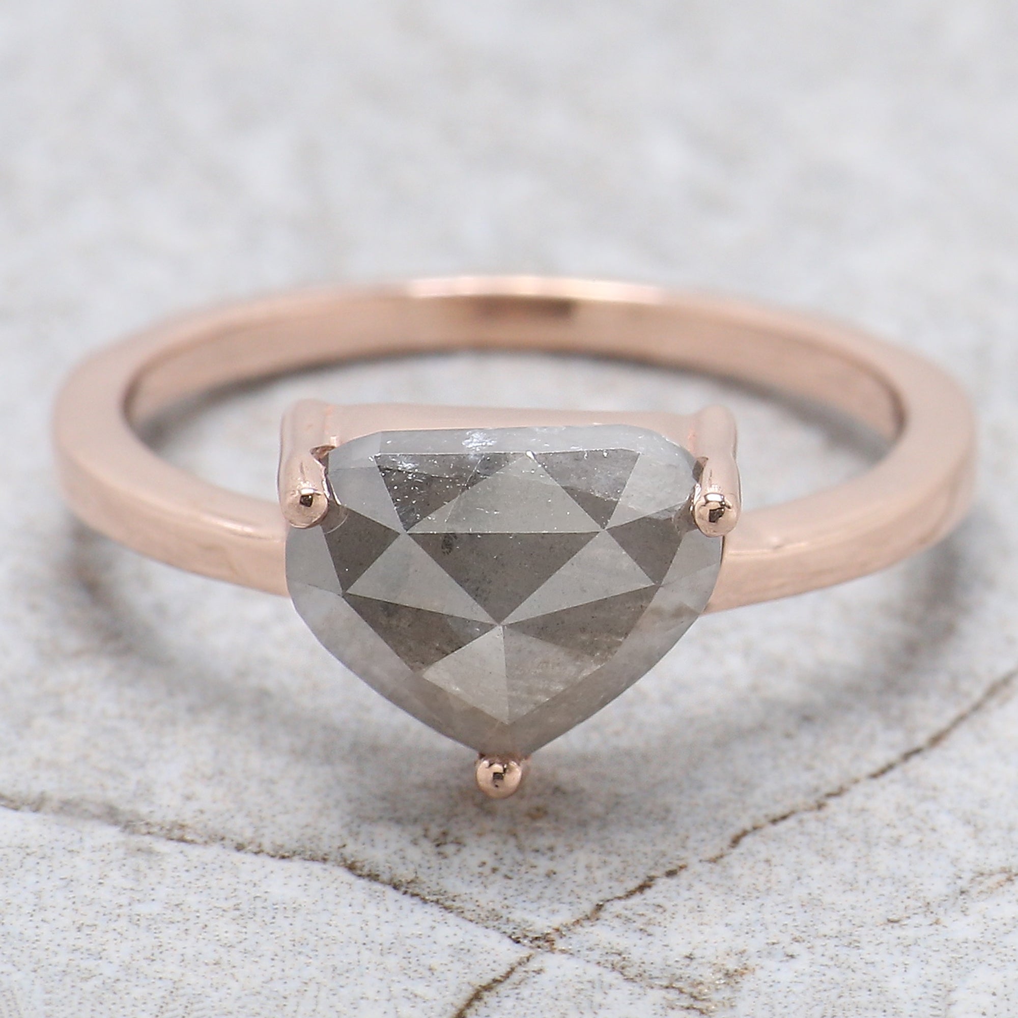 Heart Cut Salt And Pepper Diamond Ring 2.19 Ct 7.25 MM Heart Shape Diamond Ring 14K Solid Rose Gold Silver Engagement Ring Gift For Her QN9399