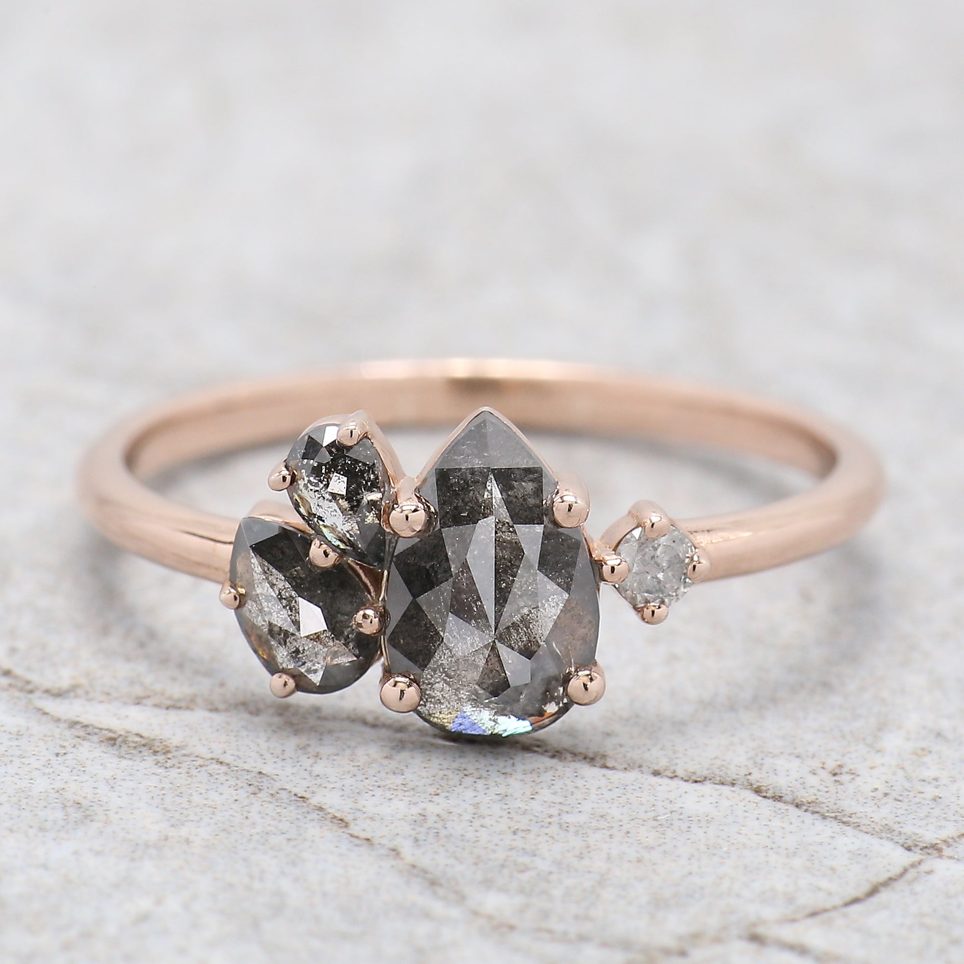 Pear Cut Salt And Pepper Diamond Ring 0.70 Ct 7.70 MM Pear Diamond Ring 14K Solid Rose Gold Silver Pear Engagement Ring Gift For Her QL1229