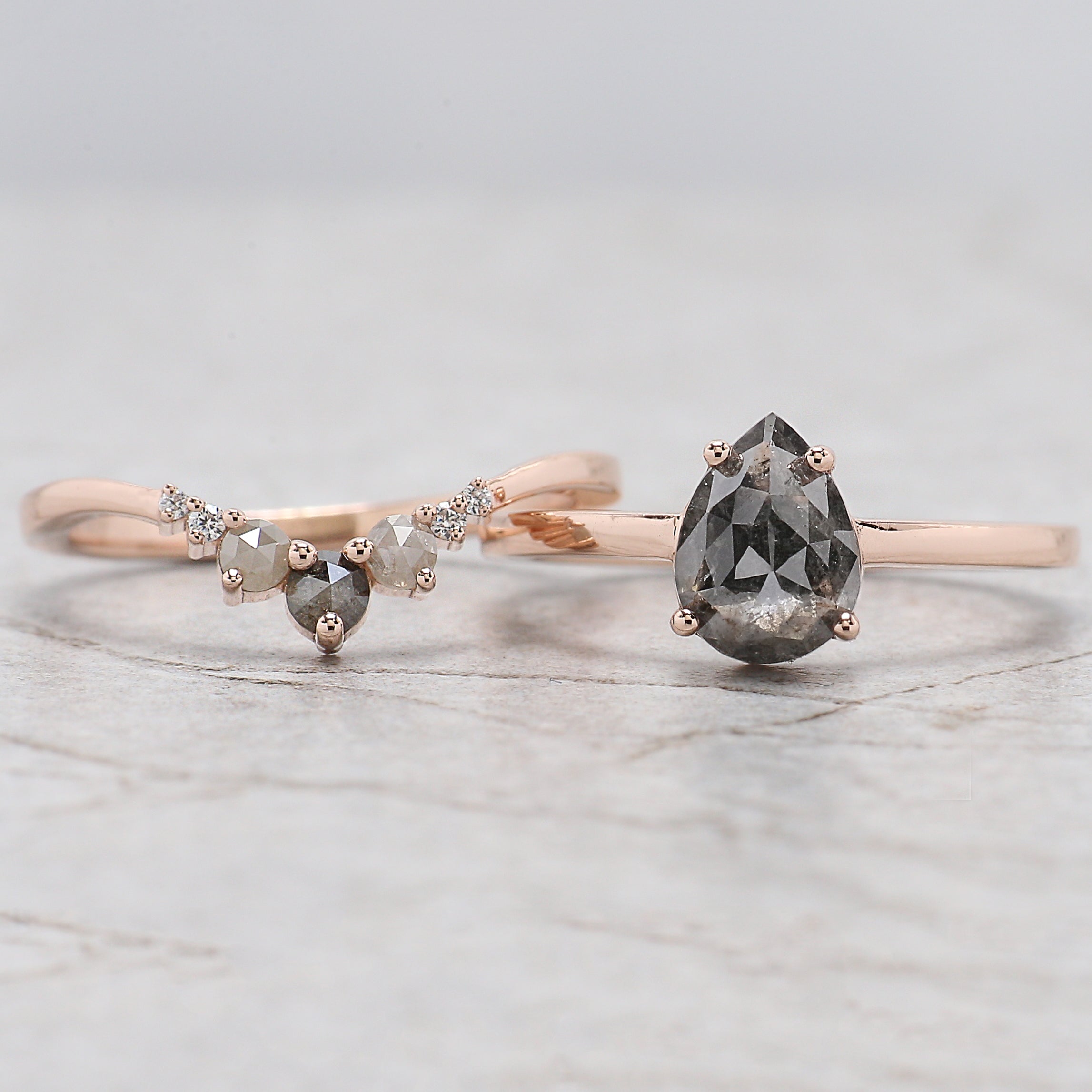 Pear Cut Salt And Pepper Diamond Ring 1.47 Ct 8.05 MM Pear Diamond Ring 14K Solid Rose Gold Silver Pear Engagement Ring Gift For Her QL1561