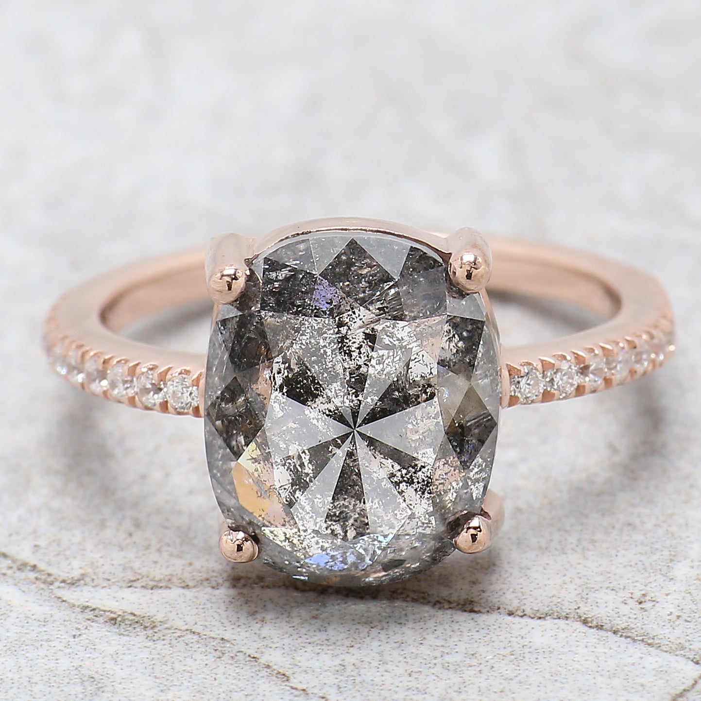 Oval Cut Salt And Pepper Diamond Ring 4.79 Ct 11.25 MM Oval Diamond Ring 14K Solid Rose Gold Silver Engagement Ring Gift For Her KDL2129