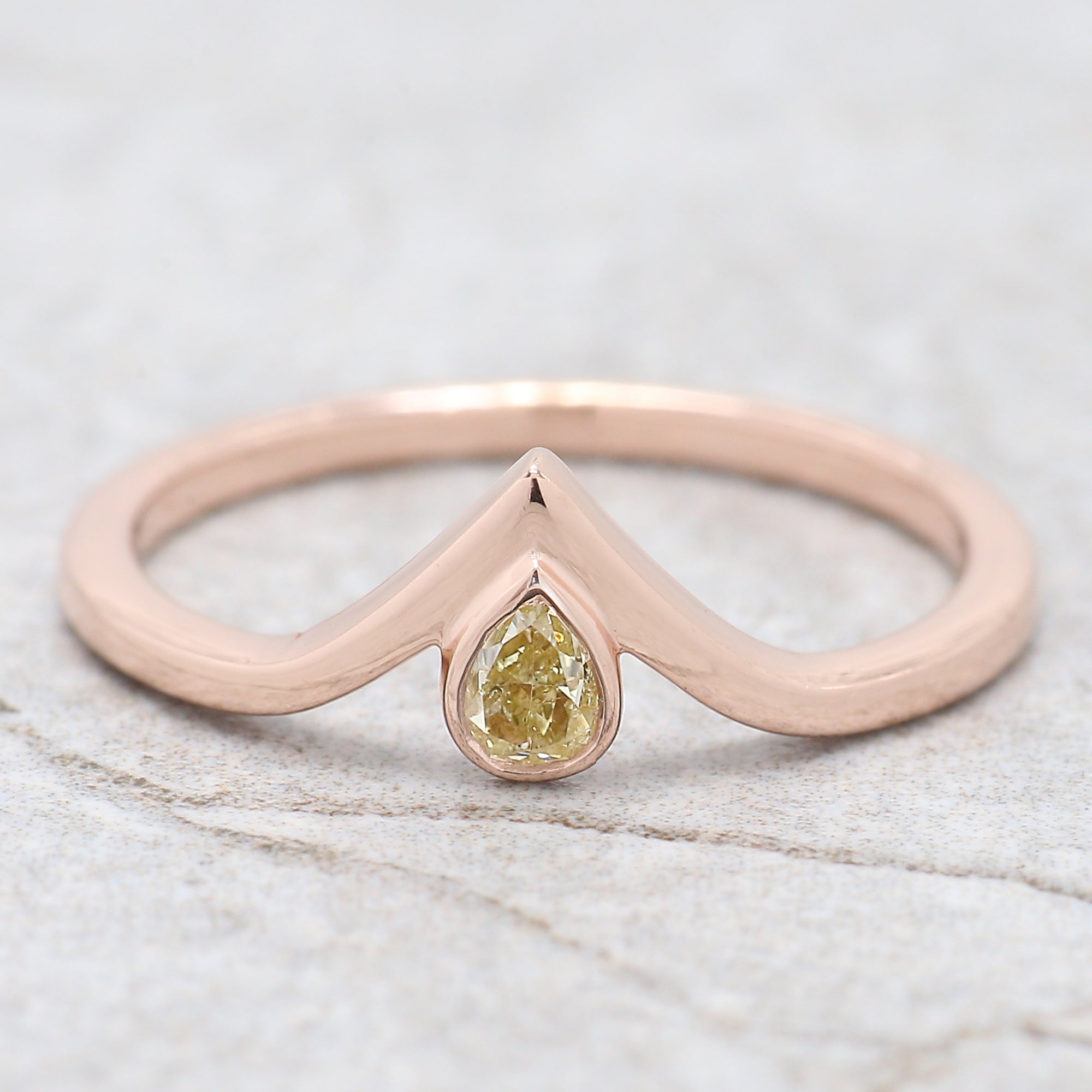 Pear Cut Yellow Color Diamond Ring 0.20 Ct 3.90 MM Pear Shape Diamond Ring 14K Solid Rose Gold Silver Engagement Ring Gift For Her QN8065